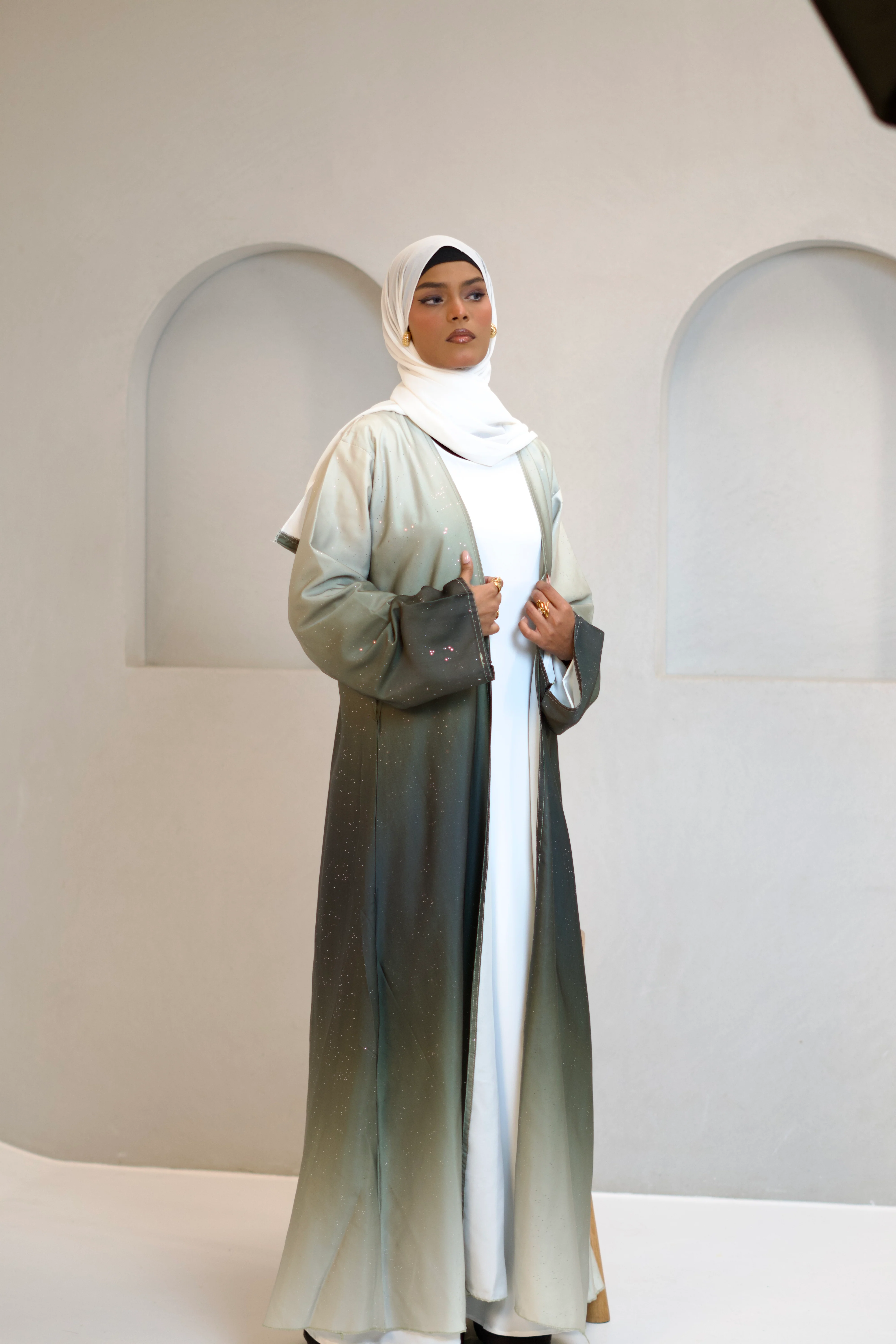 Ombrè Shimmer Abayah - Olive Haze