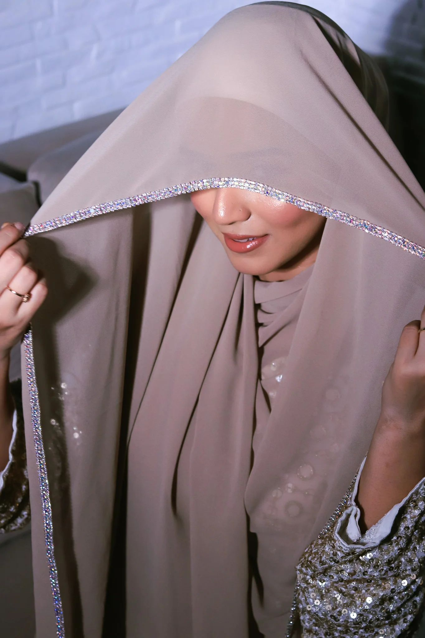 Crystal Hijab - Beige - Image 3