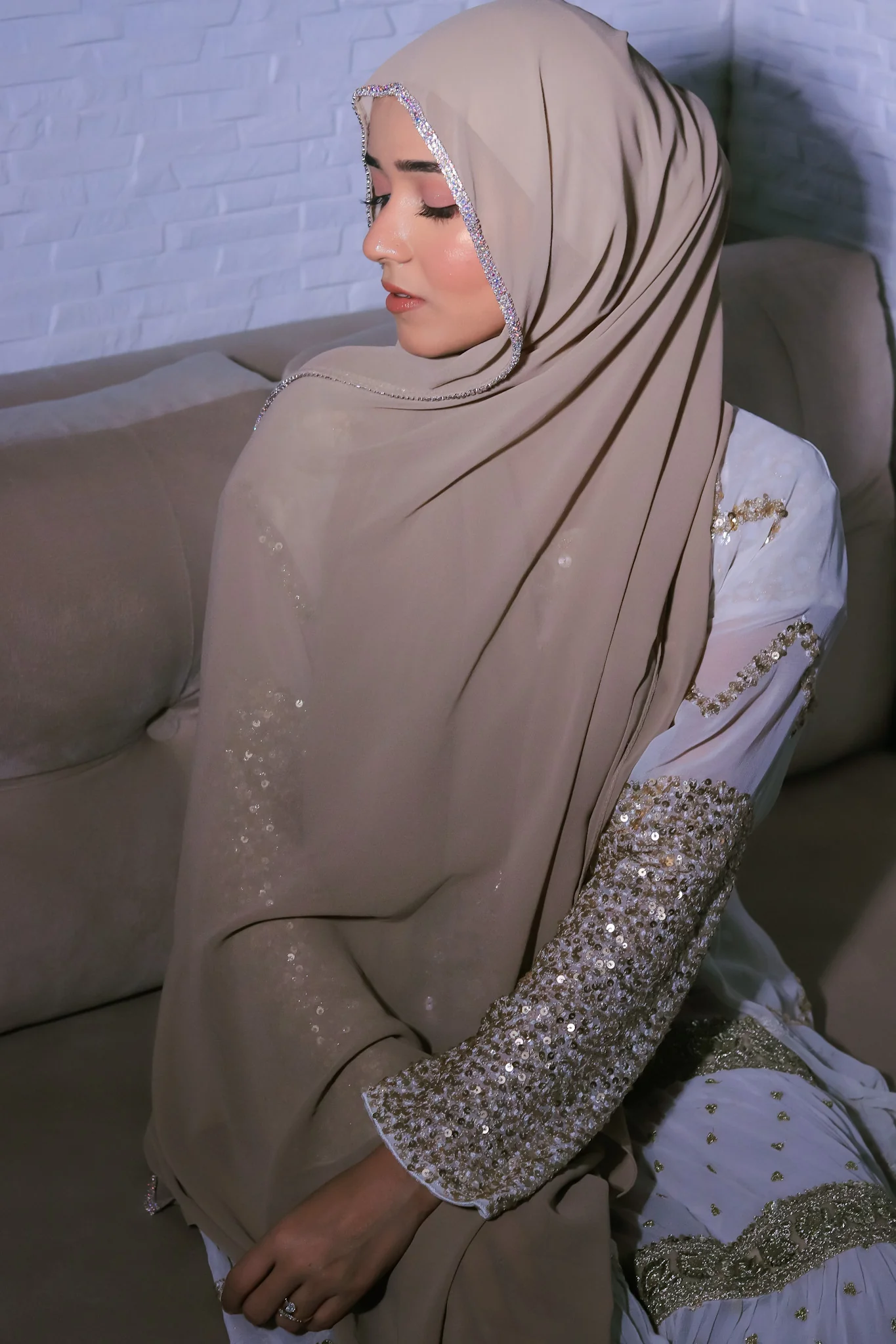 Crystal Hijab - Beige - Image 5