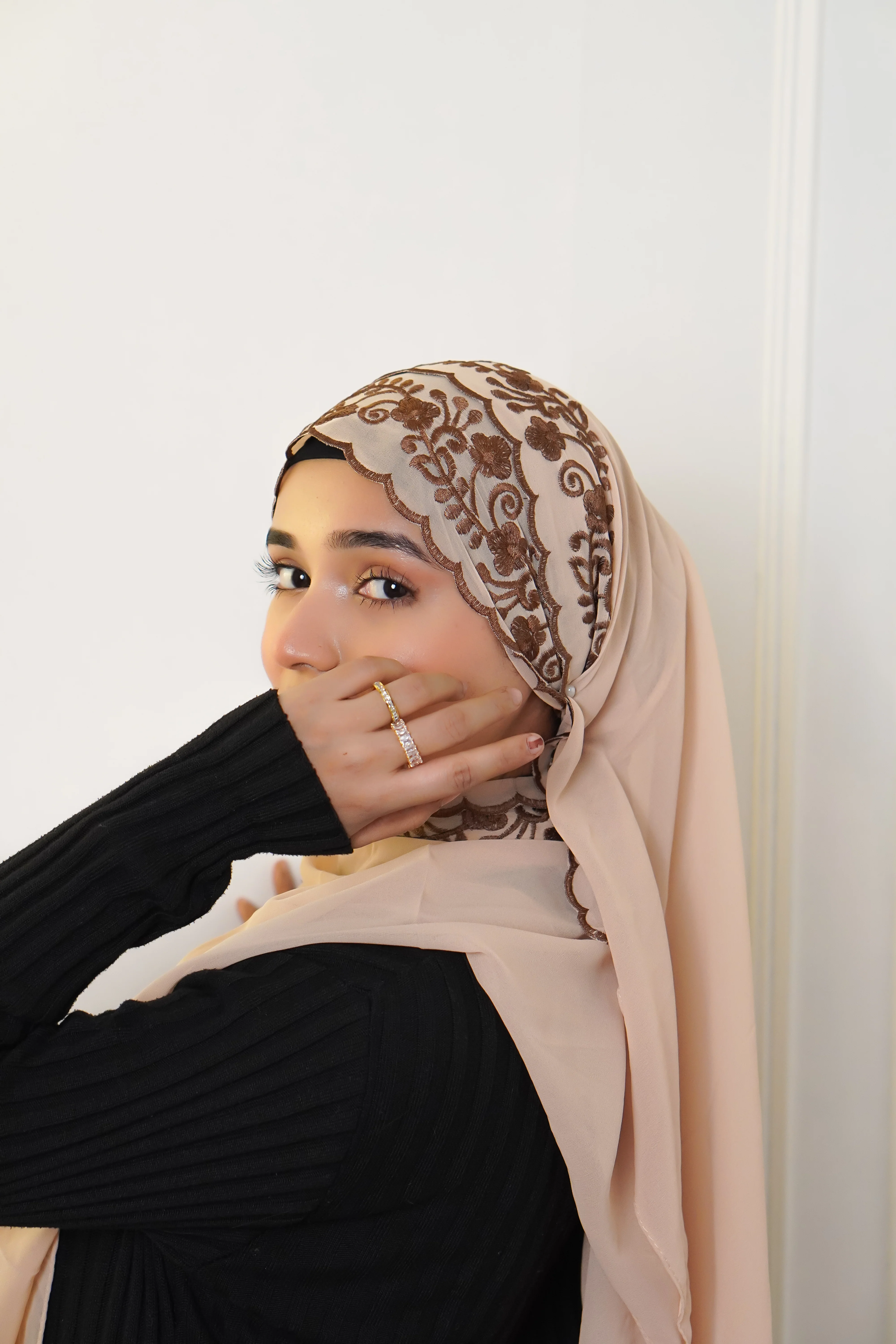 EMBROIDERED HIJAB - Brown - Image 4