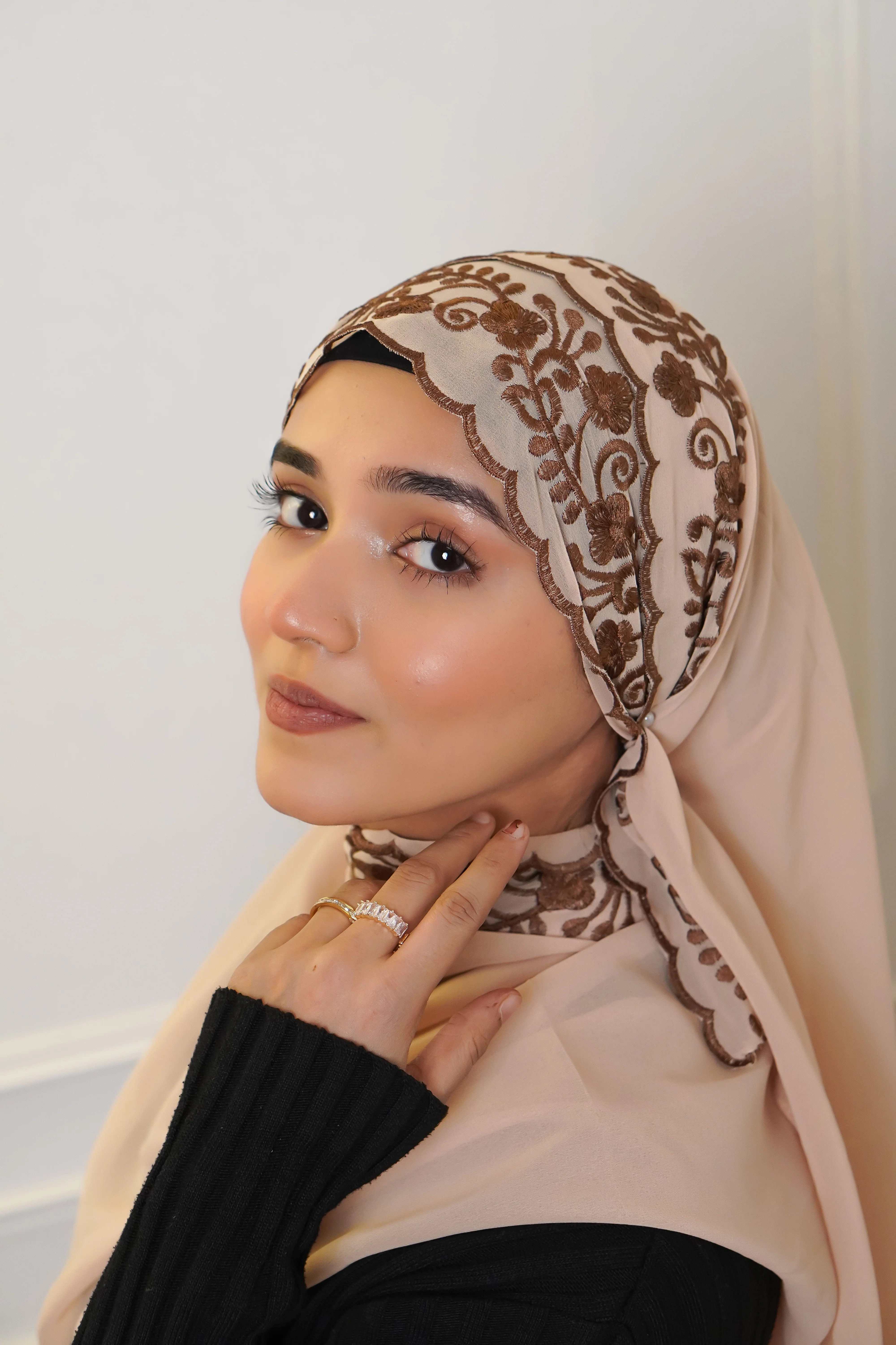EMBROIDERED HIJAB - Brown - Image 5