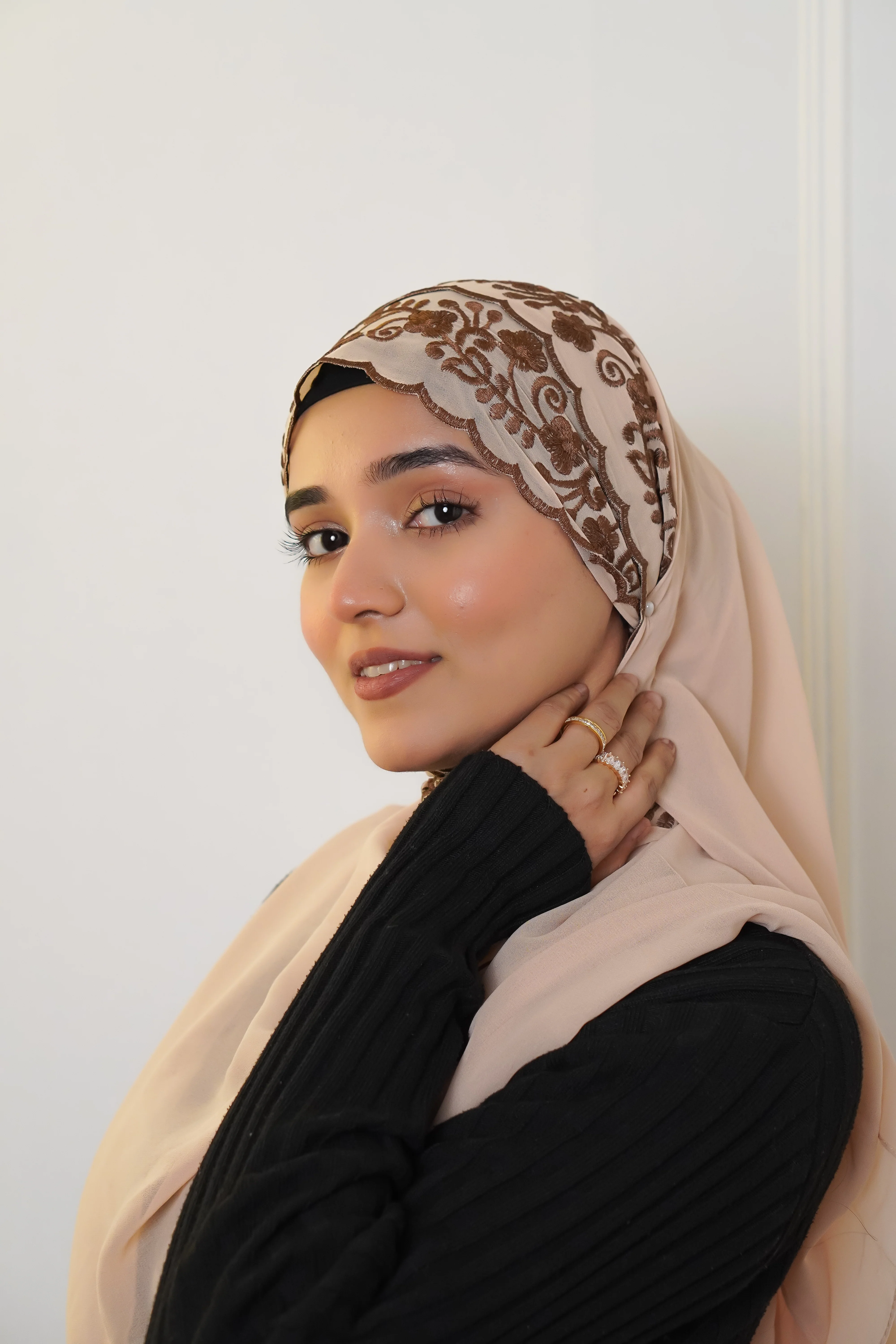 EMBROIDERED HIJAB - Brown - Image 6