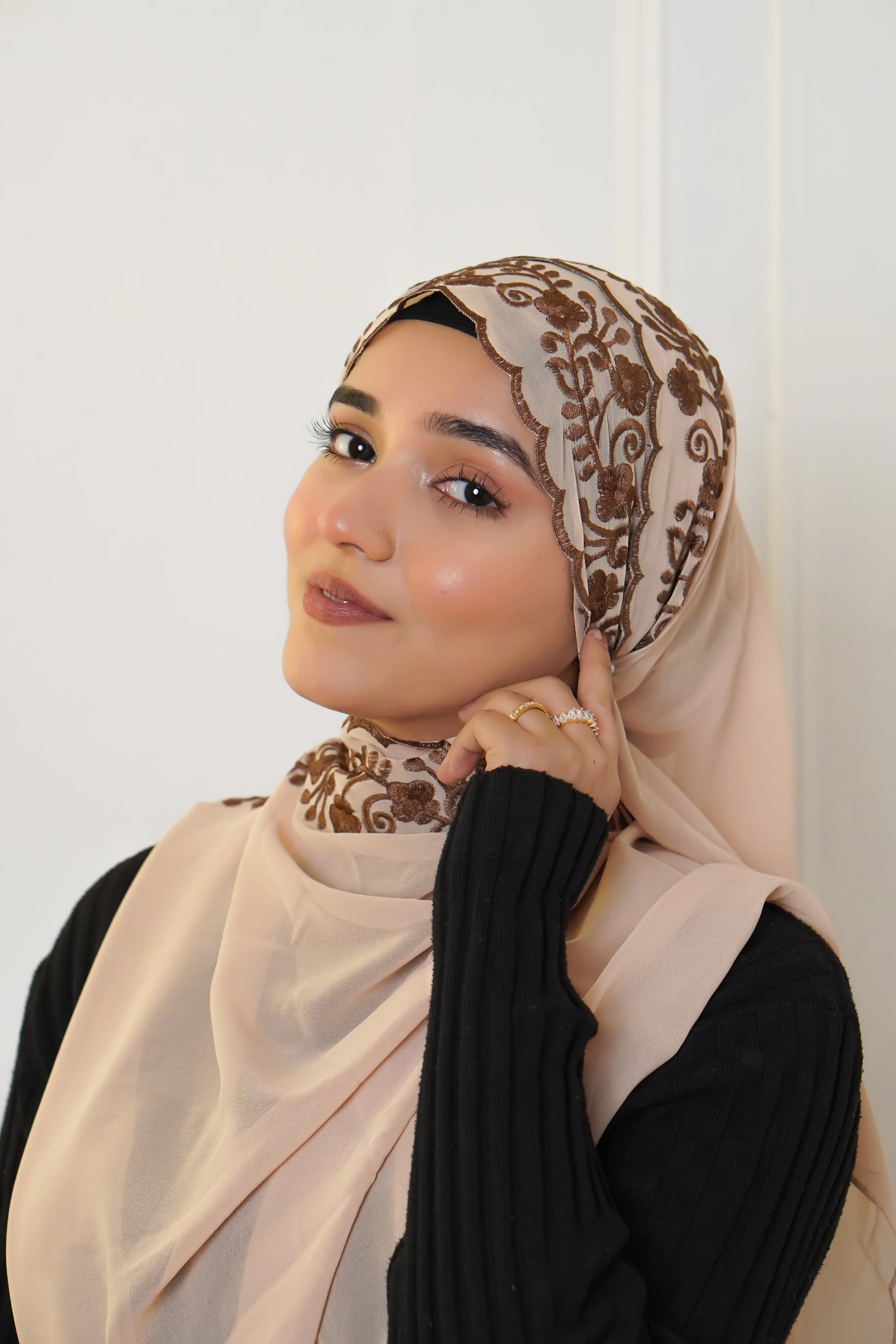 EMBROIDERED HIJAB - Brown - Image 7