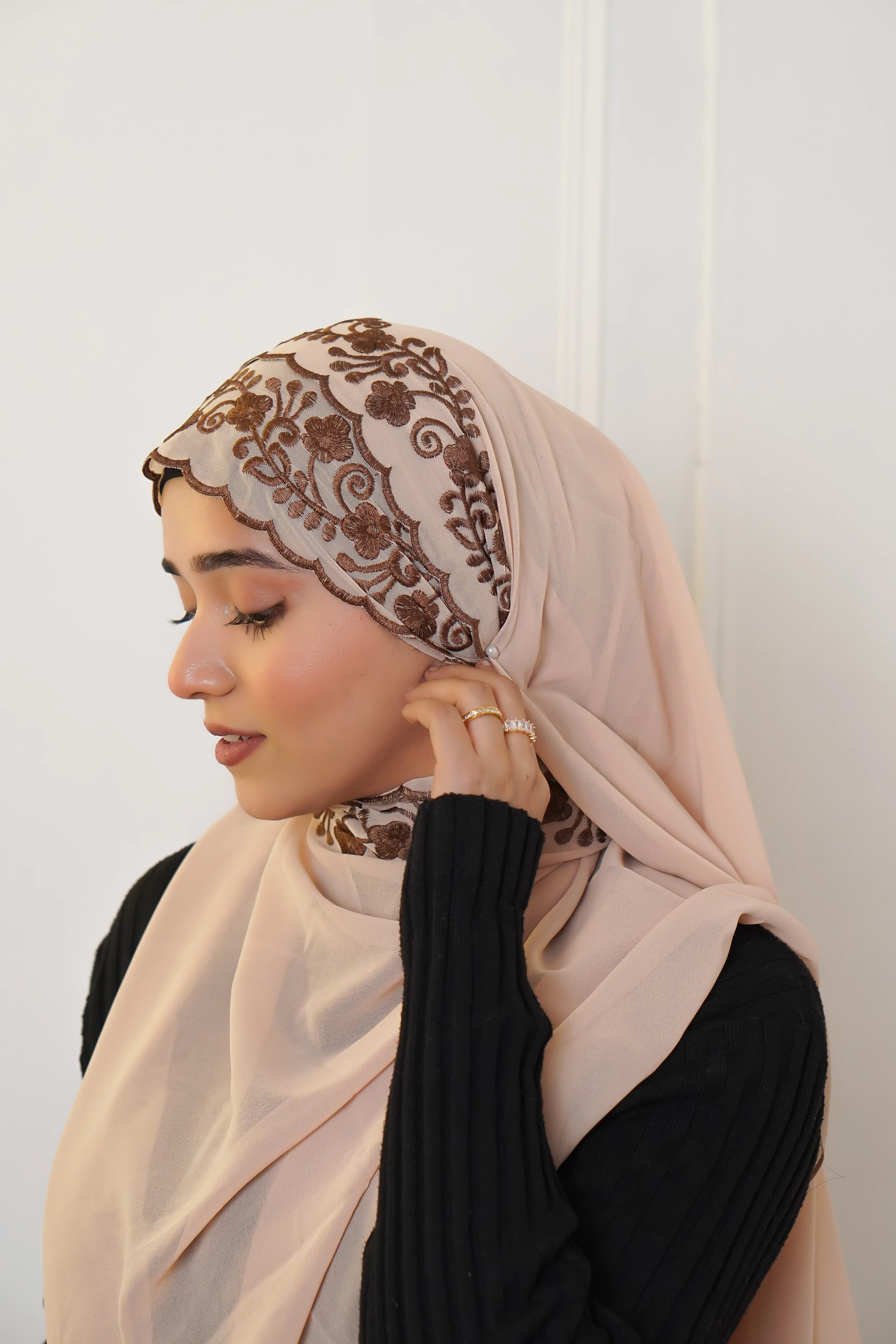 EMBROIDERED HIJAB - Brown - Image 8