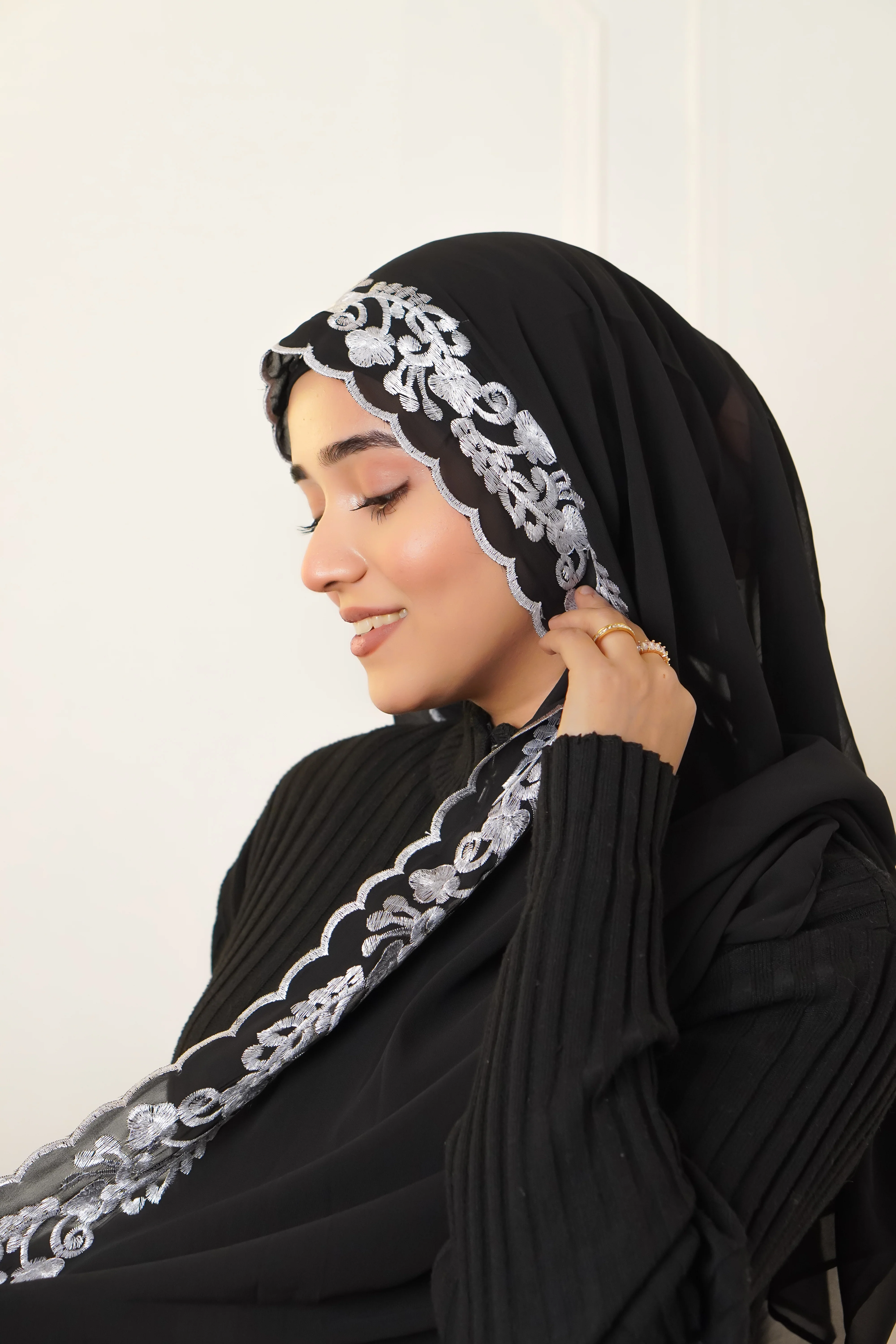 EMBROIDERED HIJAB - Black - Image 3