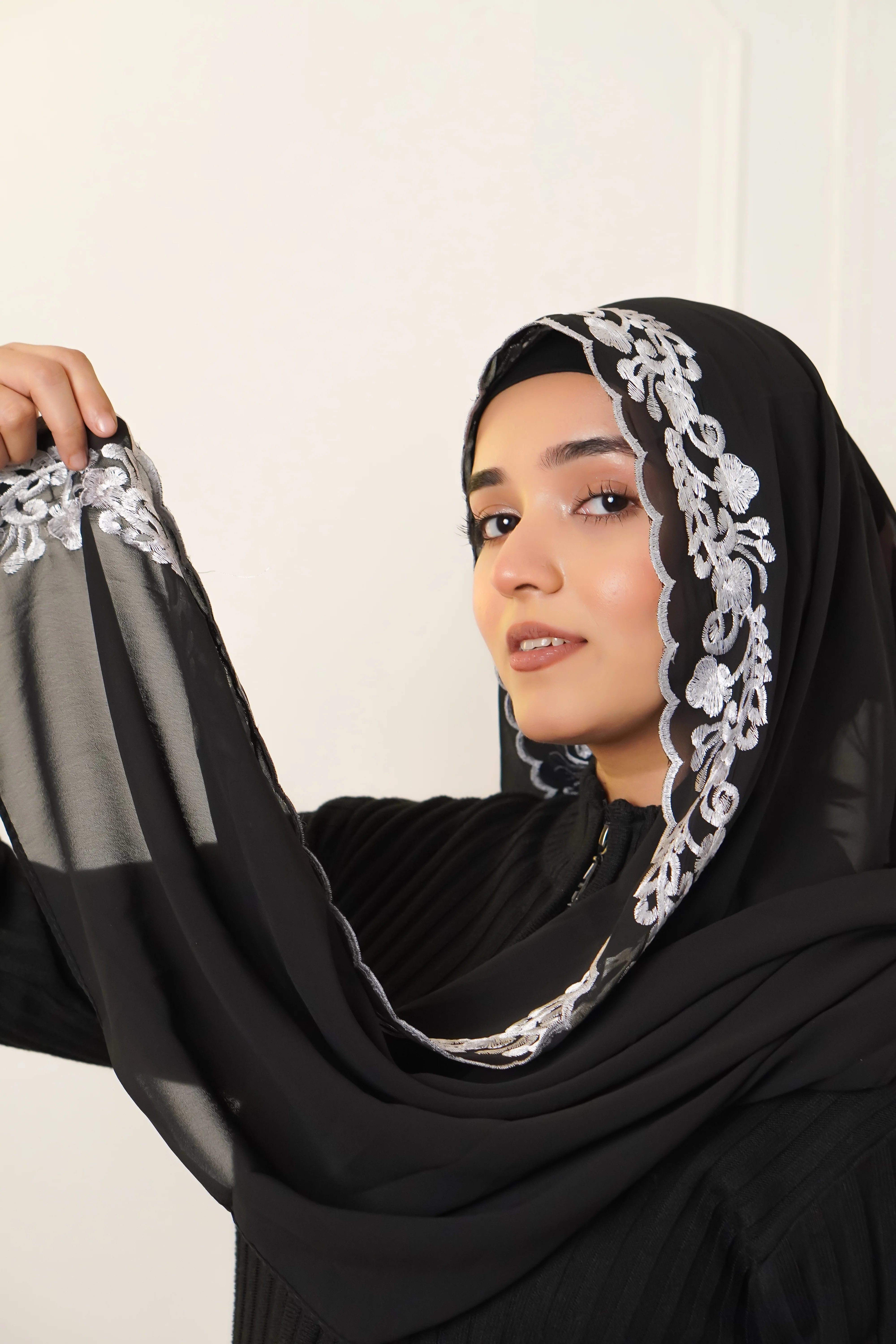 EMBROIDERED HIJAB - Black - Image 4
