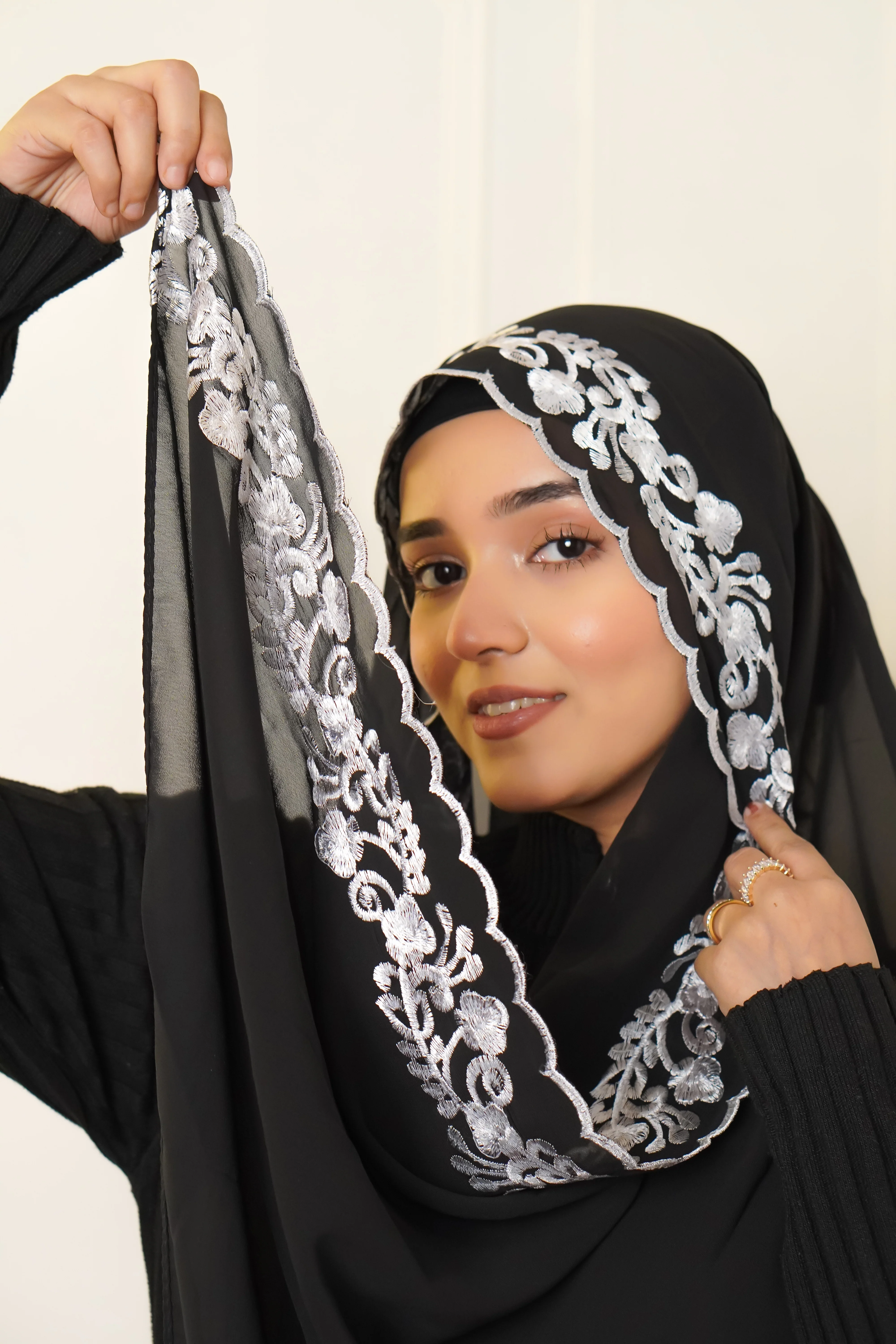 EMBROIDERED HIJAB - Black - Image 5