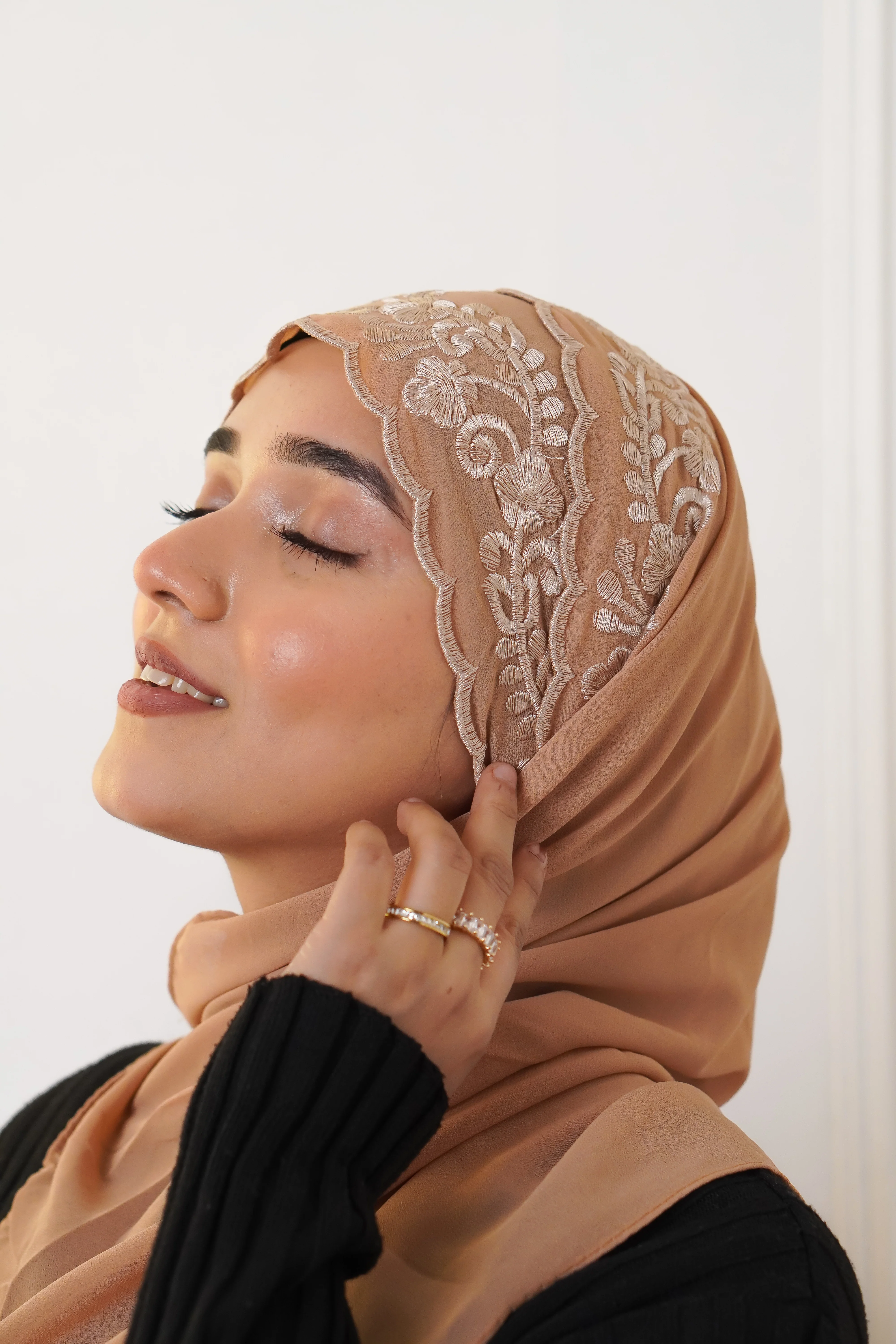 EMBROIDERED HIJAB - Peach - Image 3