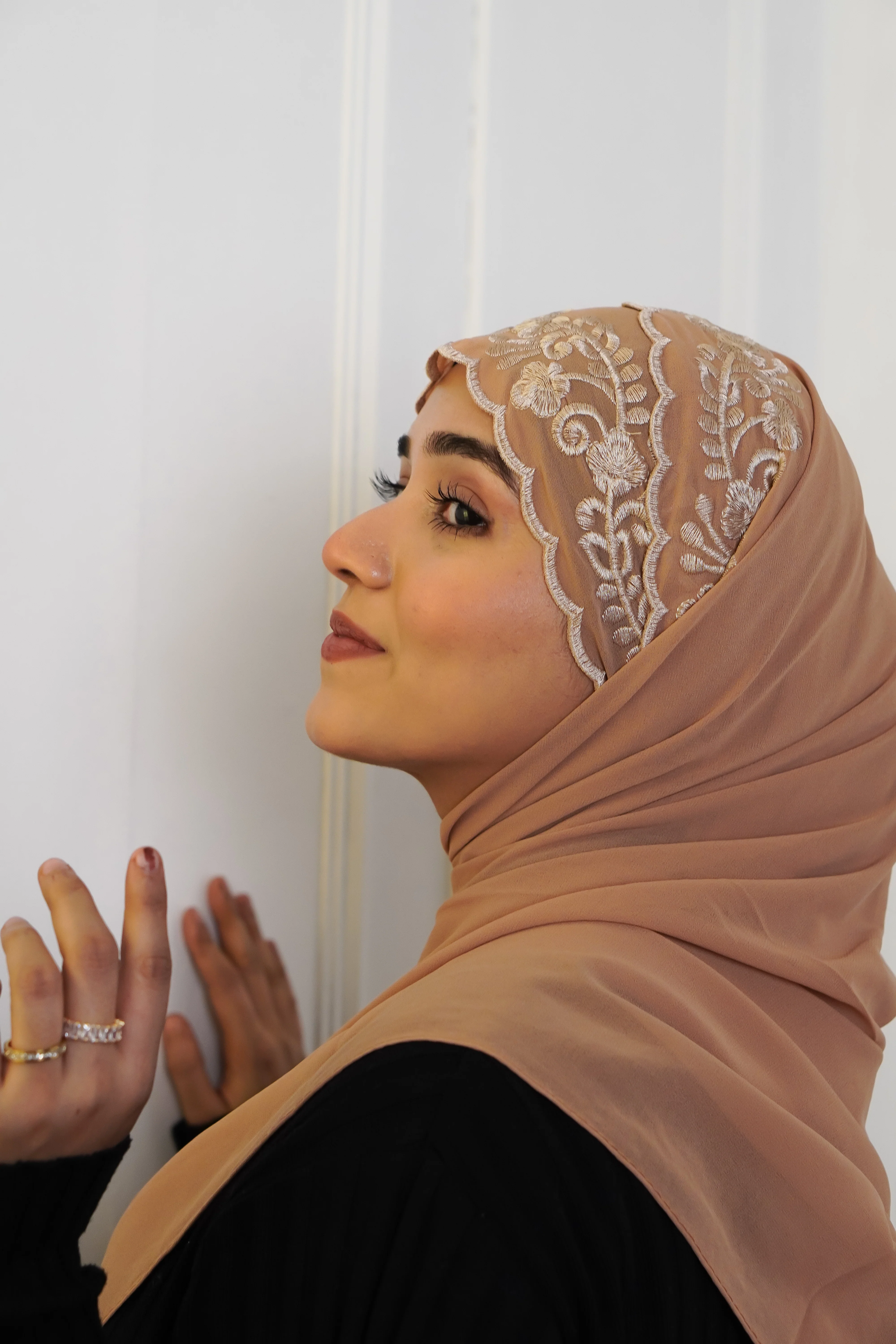 EMBROIDERED HIJAB - Peach - Image 4