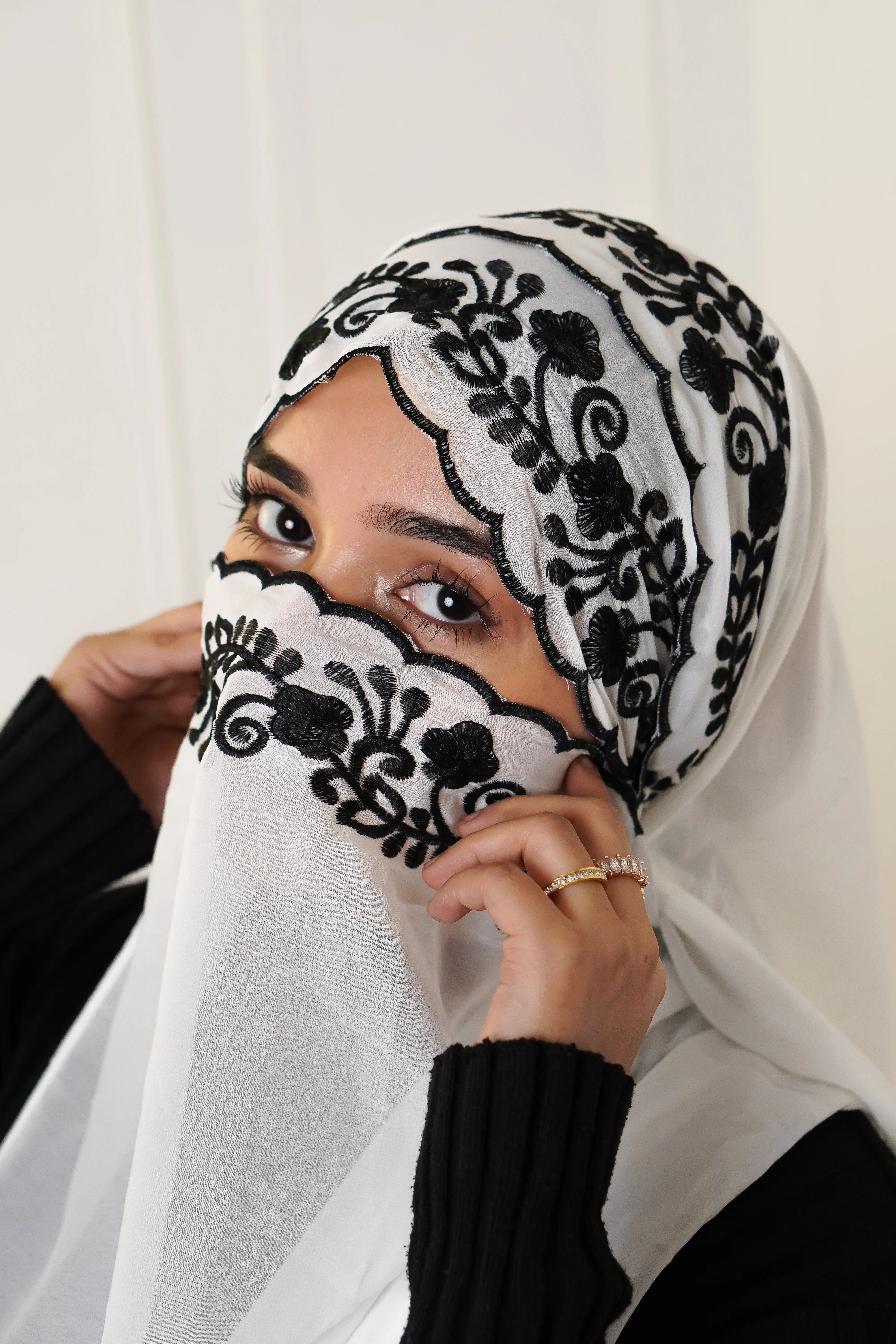 EMBROIDERED HIJAB - White - Image 3
