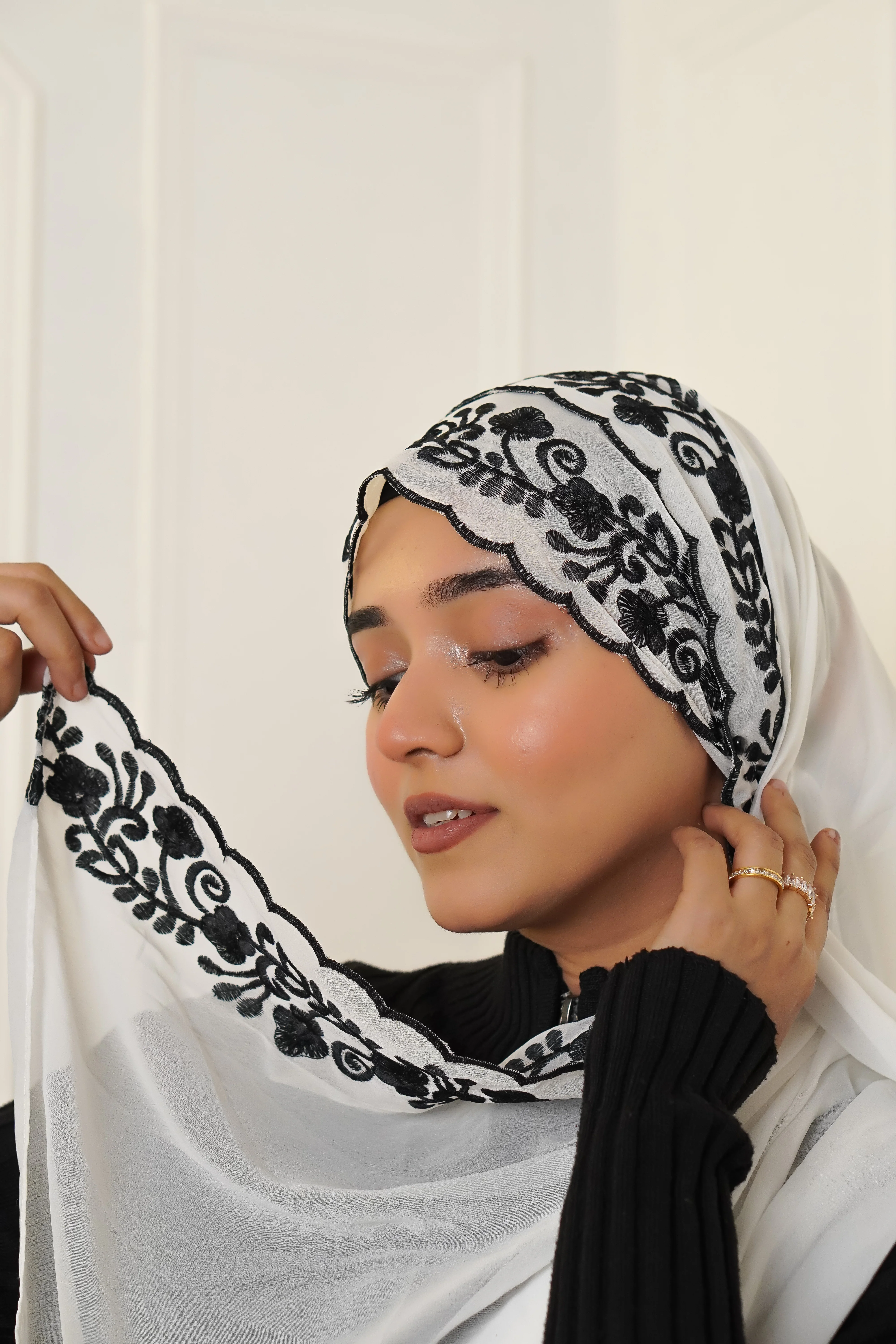 EMBROIDERED HIJAB - White - Image 5