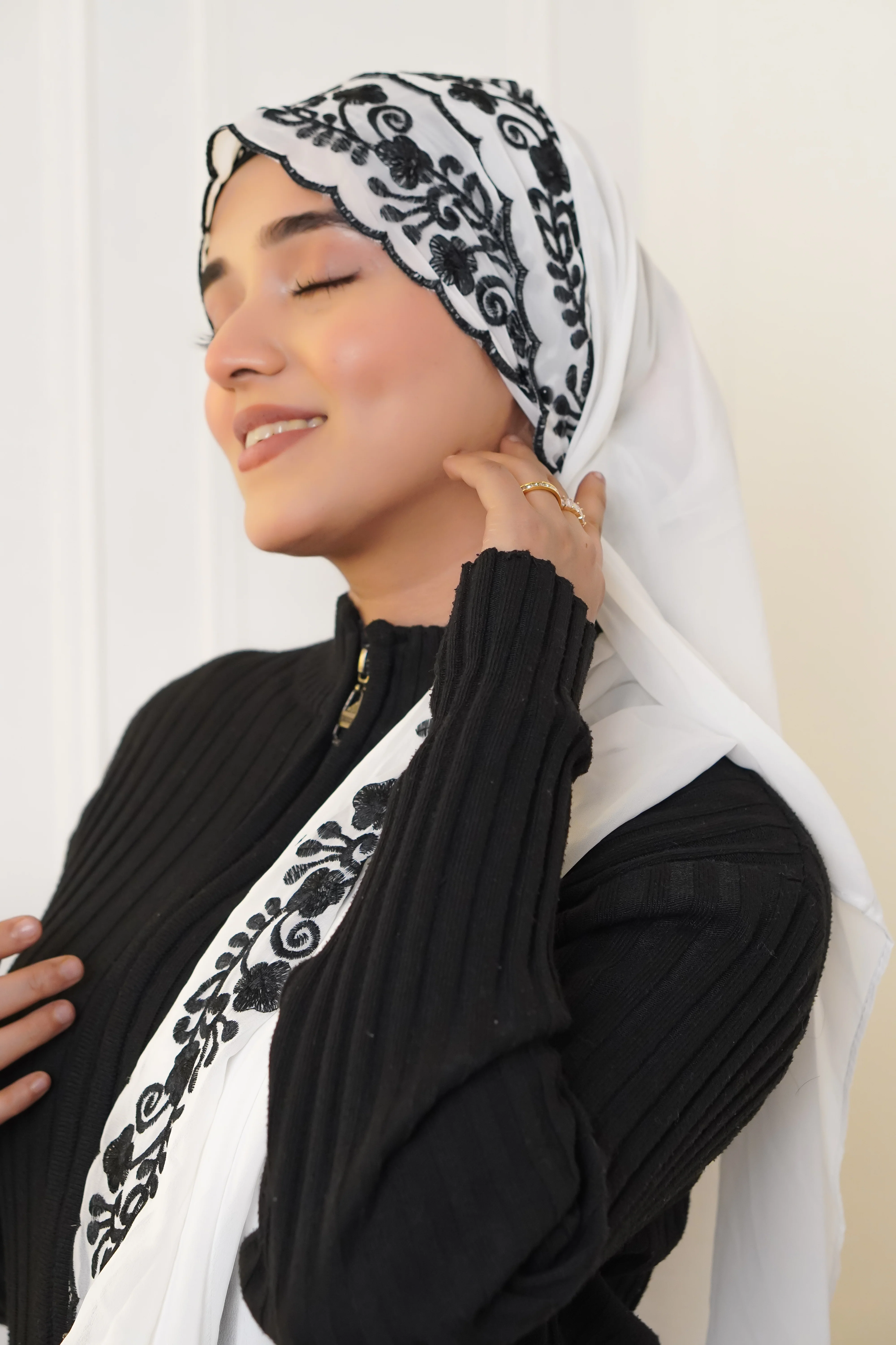 EMBROIDERED HIJAB - White - Image 6