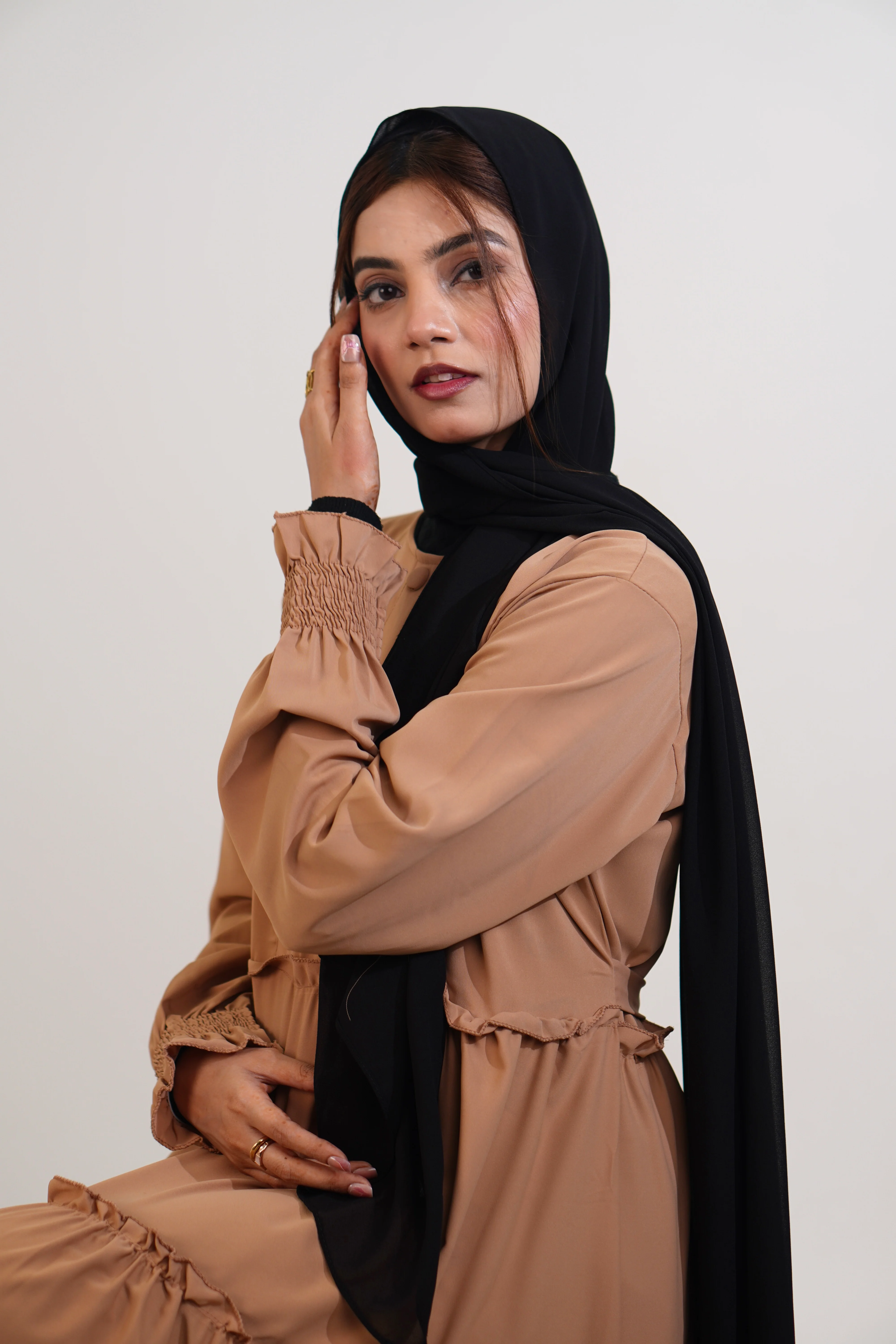 Feriha Ruffled Dress (Matte) - BEIGE - Image 11