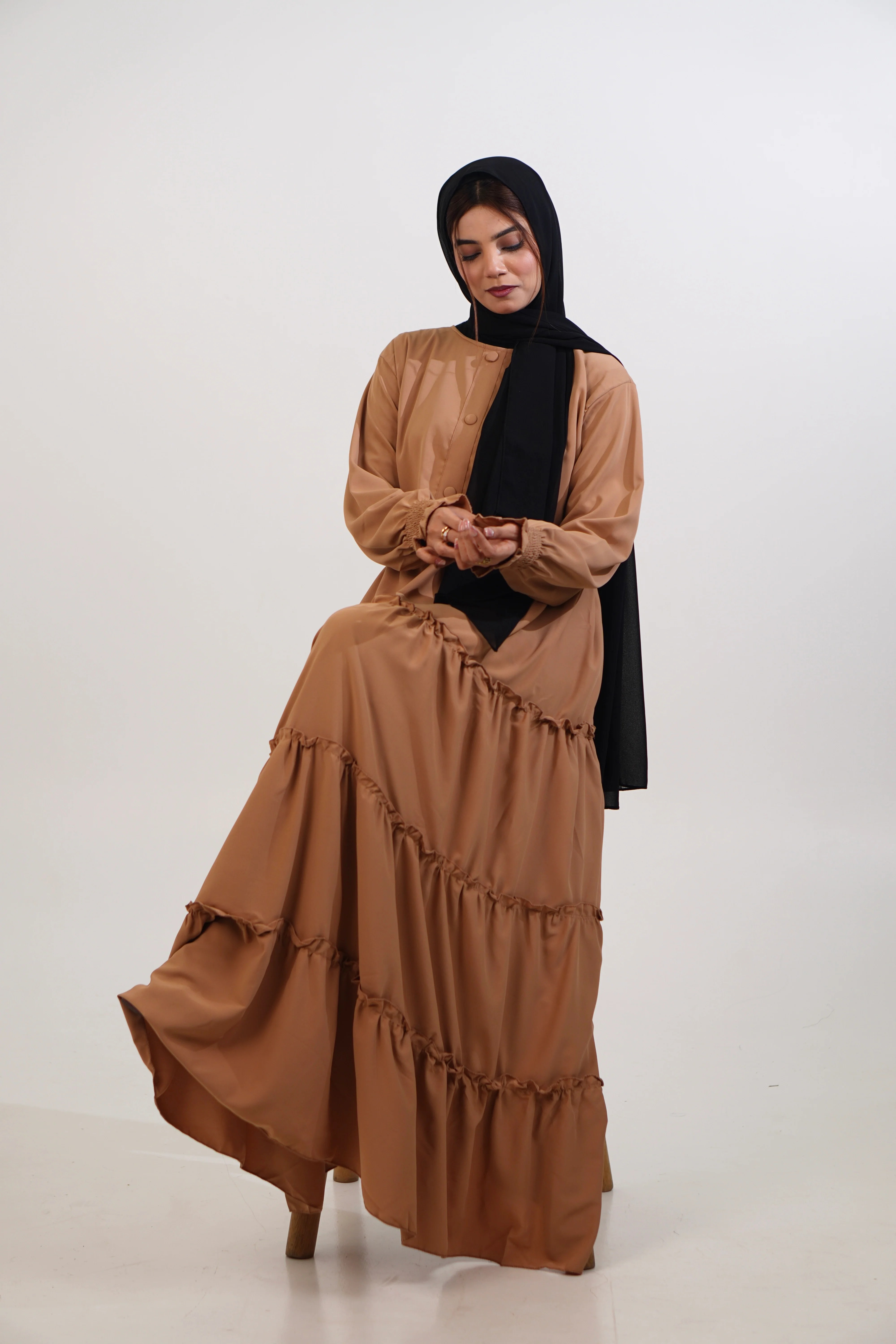 Feriha Ruffled Dress (Matte) - BEIGE - Image 3