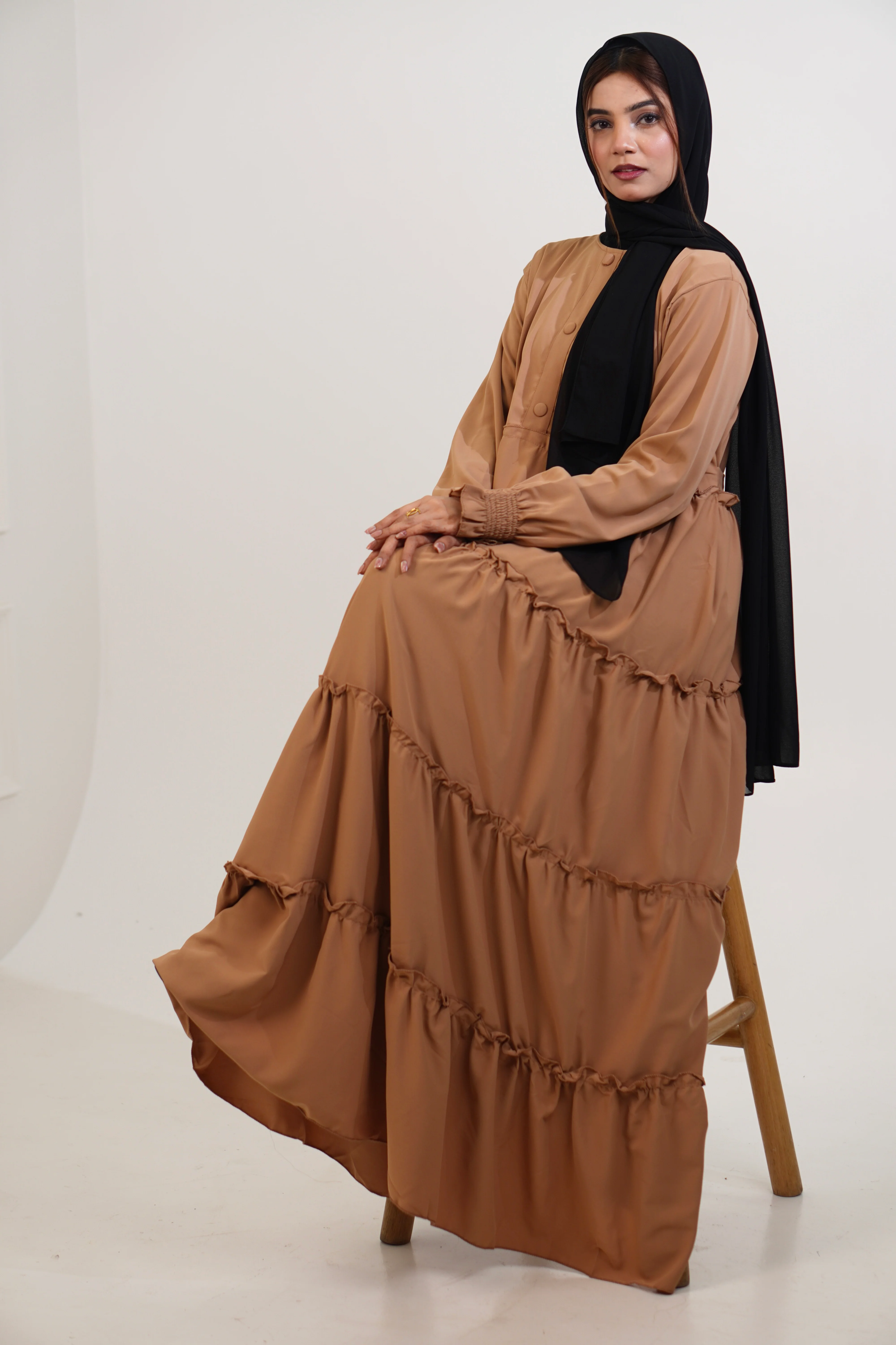 Feriha Ruffled Dress (Matte) - BEIGE - Image 5