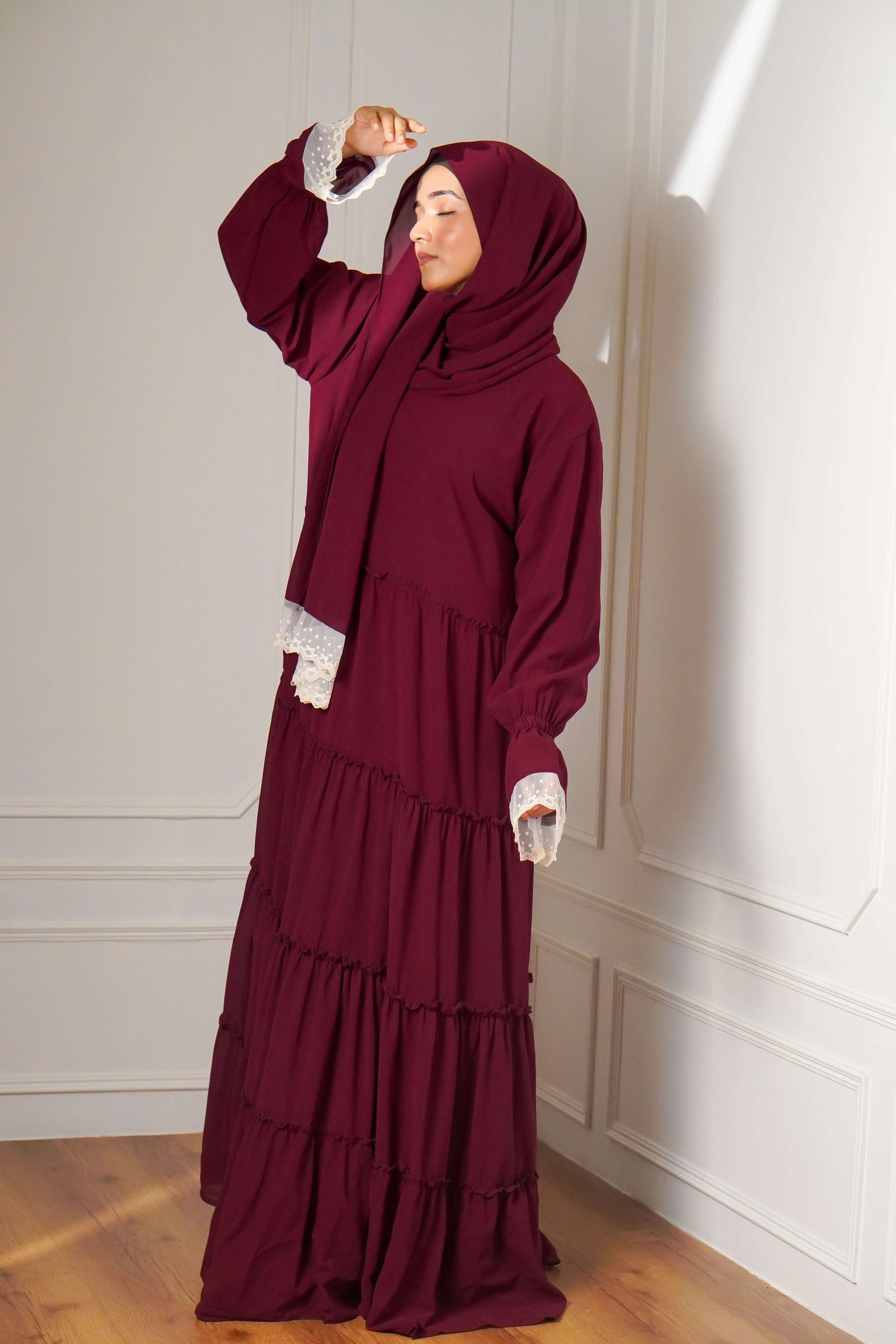 Feriha 2.0 Ruffled Dress - MAROON - Image 3