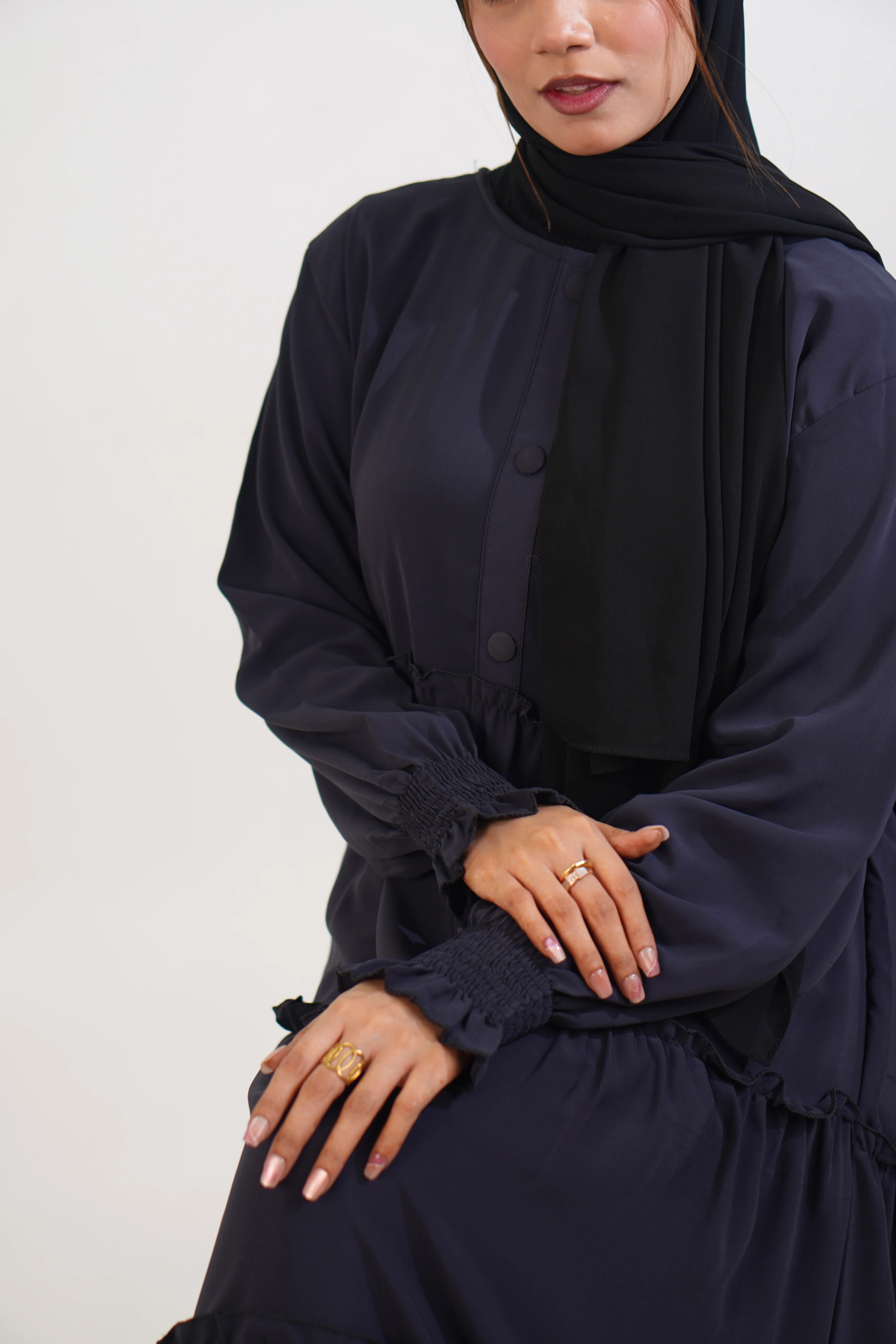 Feriha Ruffled Dress (Matte) - NAVY BLUE - Image 5