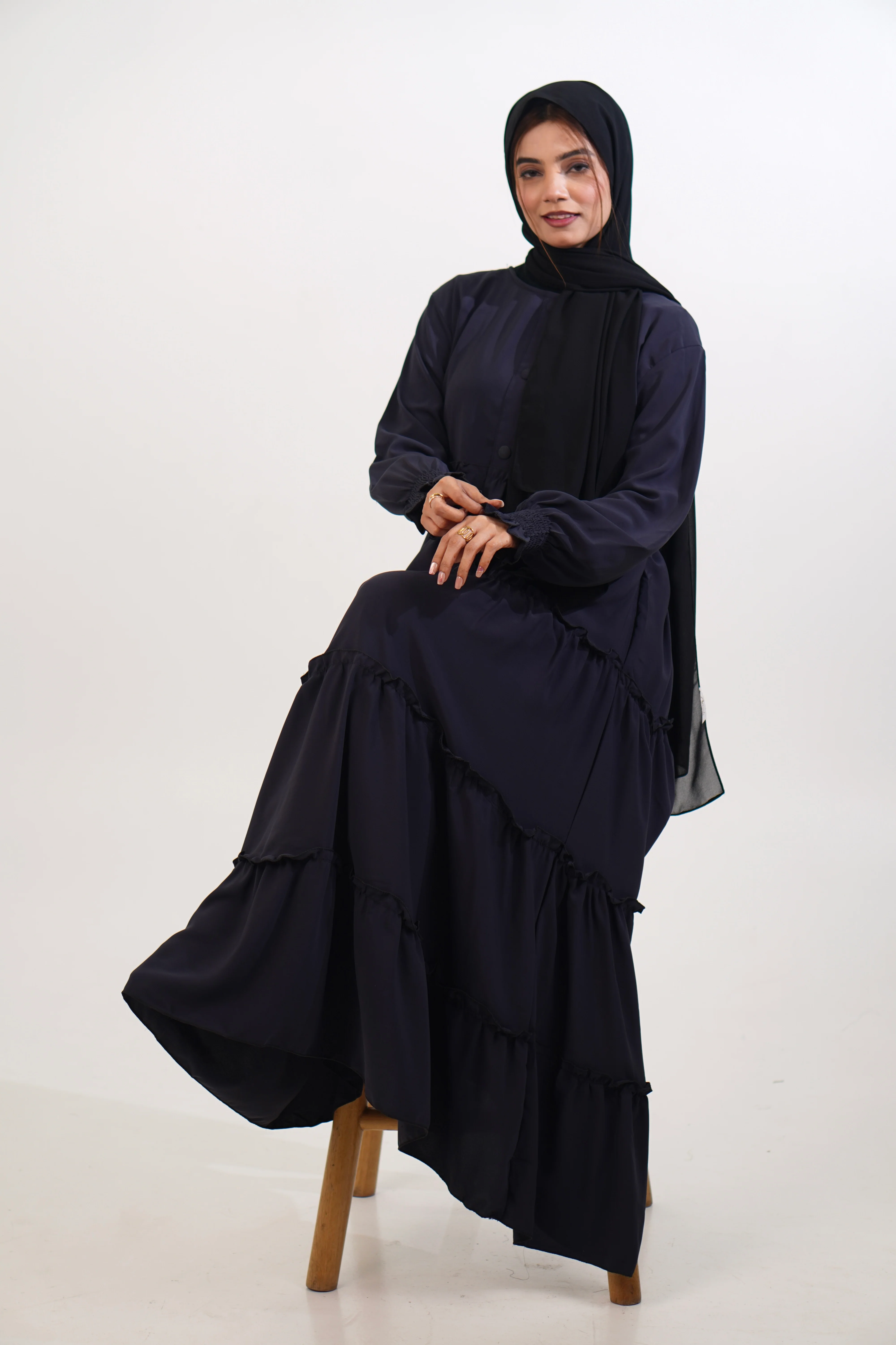 Feriha Ruffled Dress (Matte) - NAVY BLUE - Image 6