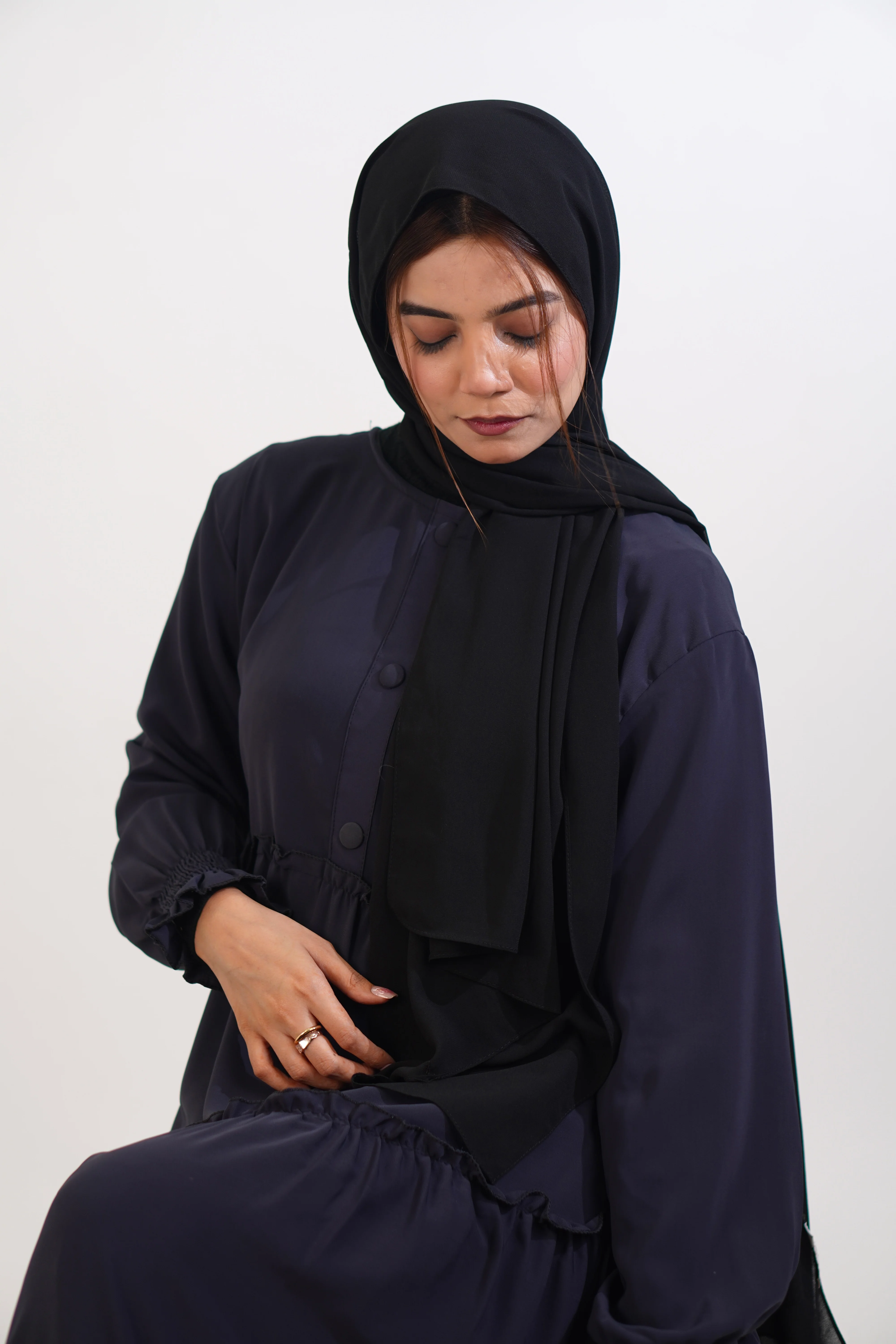 Feriha Ruffled Dress (Matte) - NAVY BLUE - Image 7