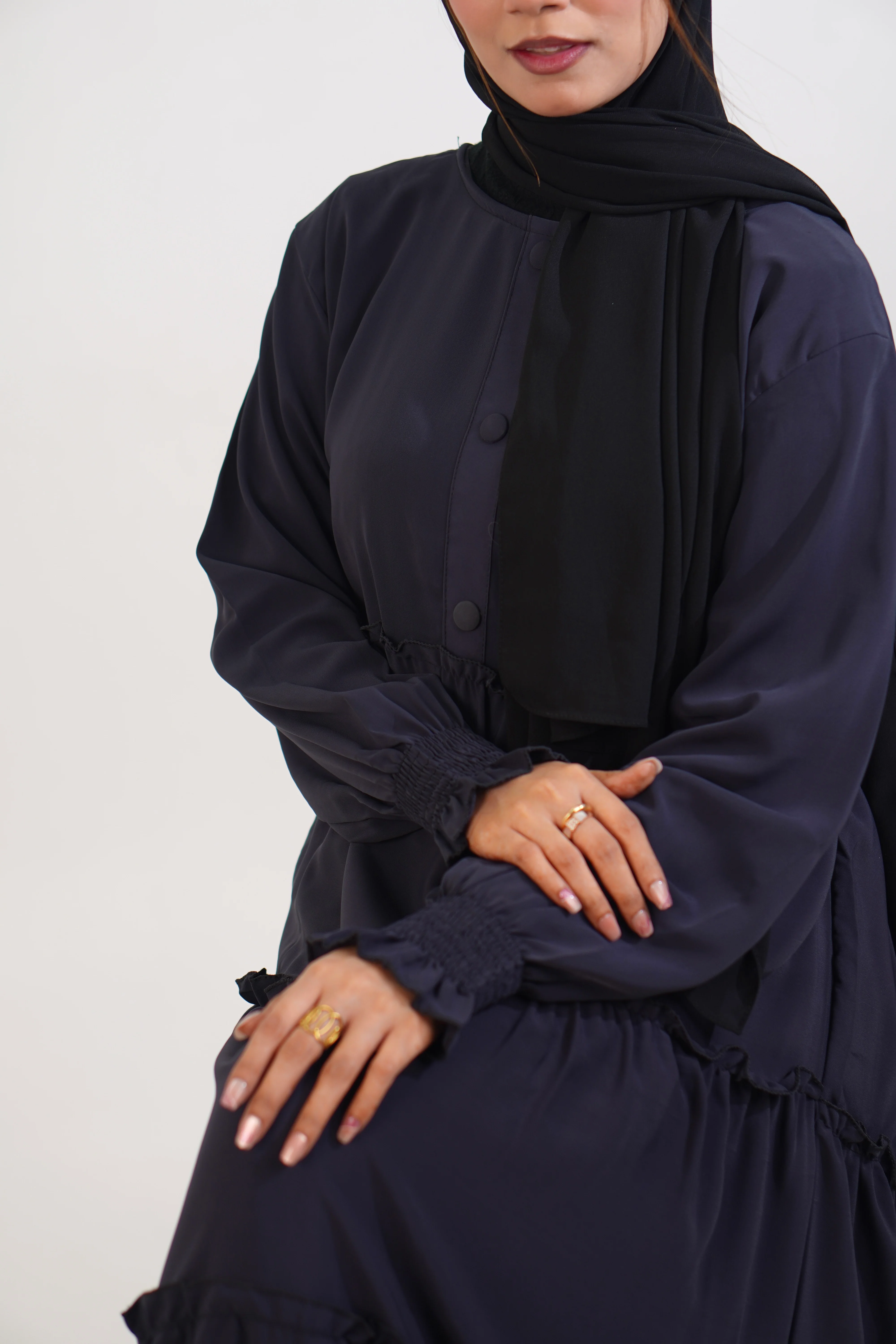 Feriha Ruffled Dress (Matte) - NAVY BLUE - Image 8