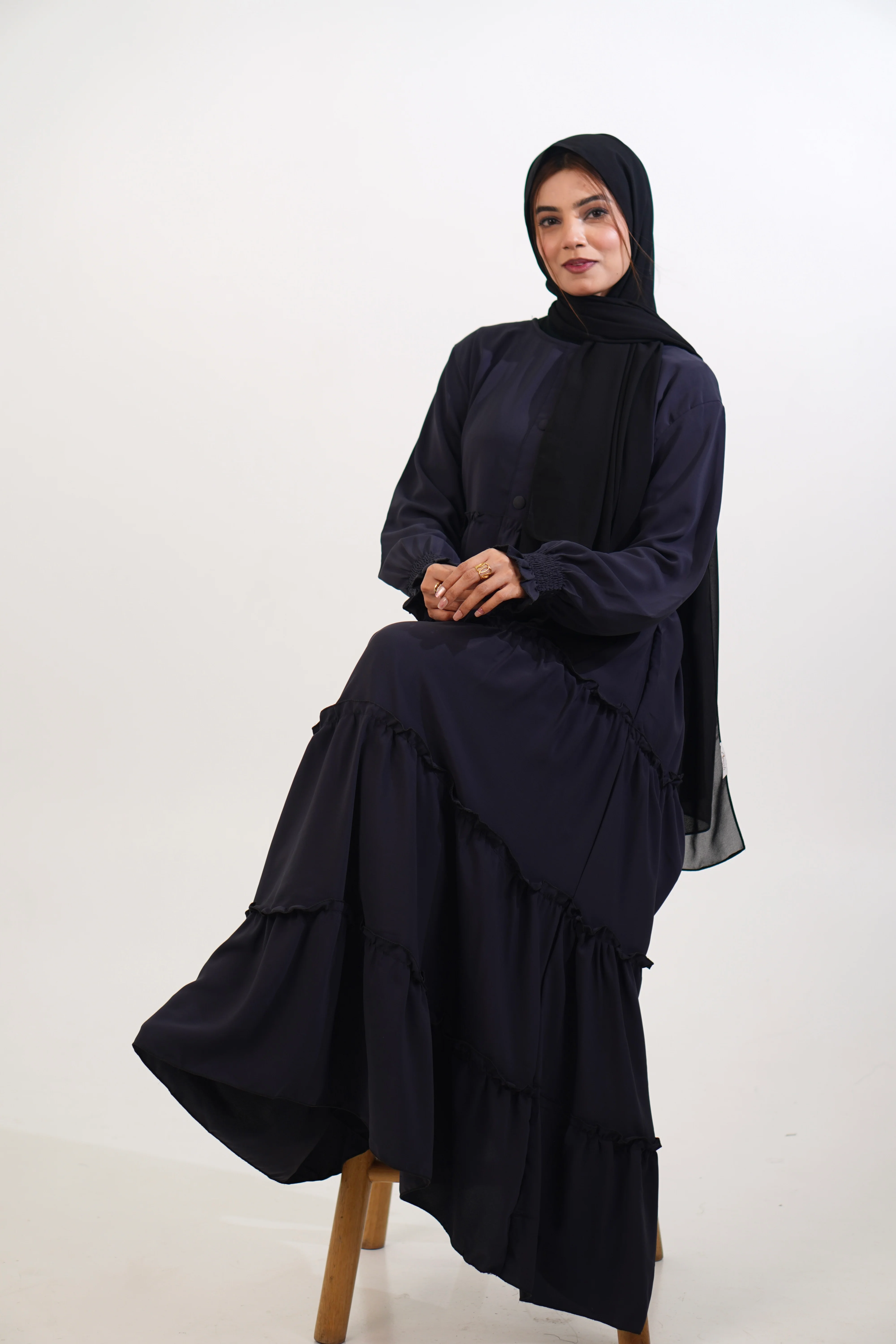 Feriha Ruffled Dress (Matte) - NAVY BLUE - Image 9
