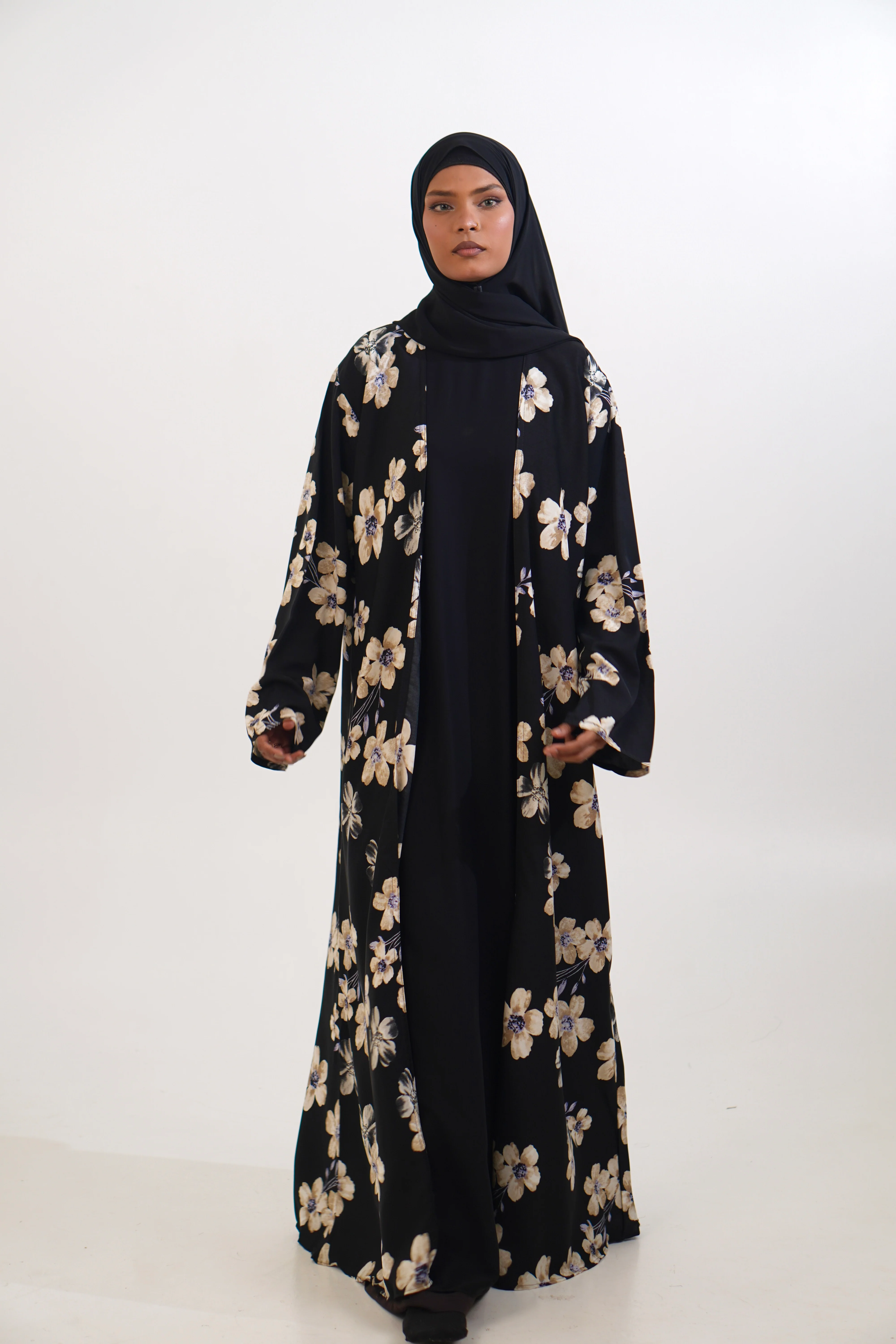 FLORAL PRINTED ABAYAH - BLACK - Image 10