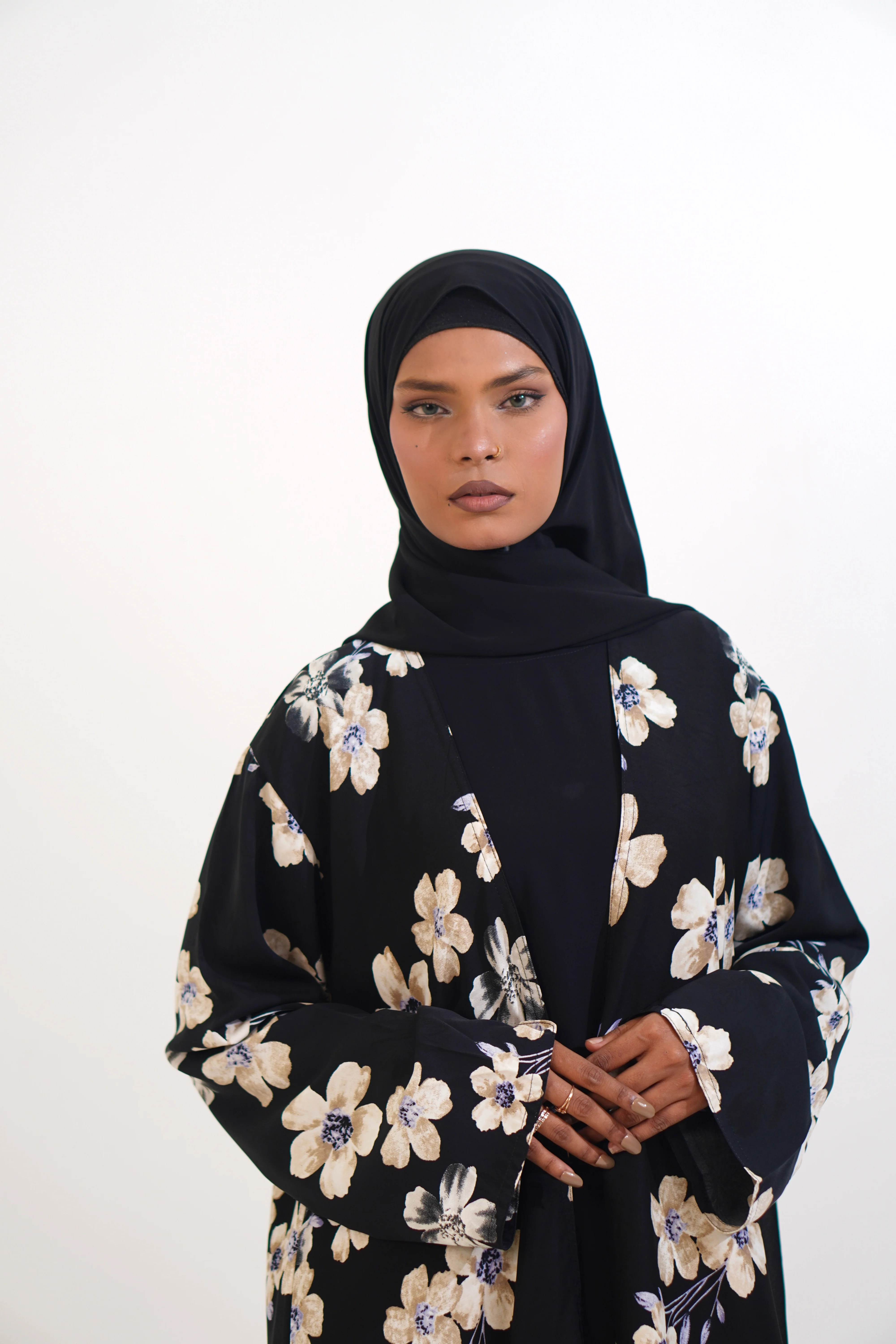 FLORAL PRINTED ABAYAH - BLACK - Image 16