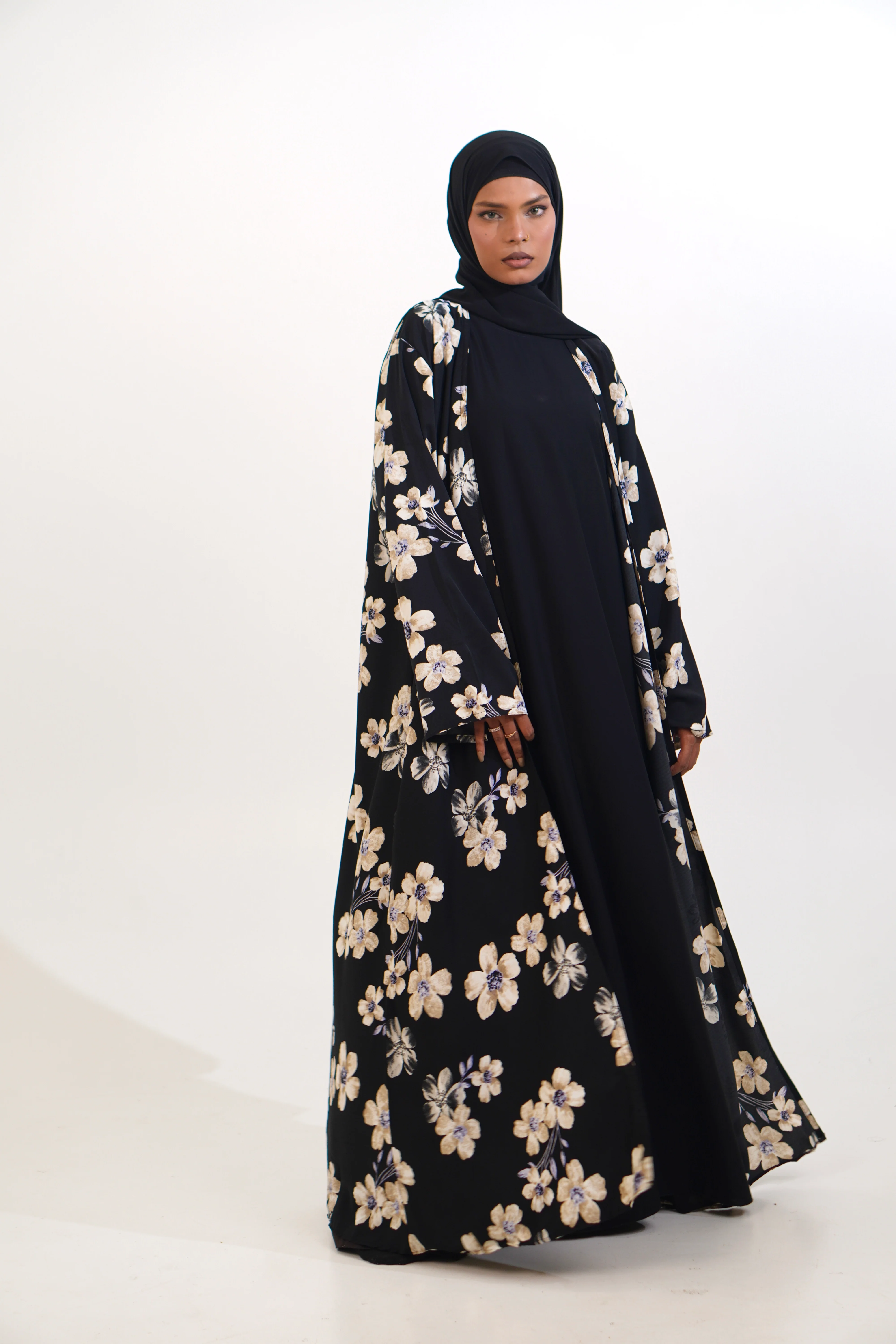 FLORAL PRINTED ABAYAH - BLACK - Image 17
