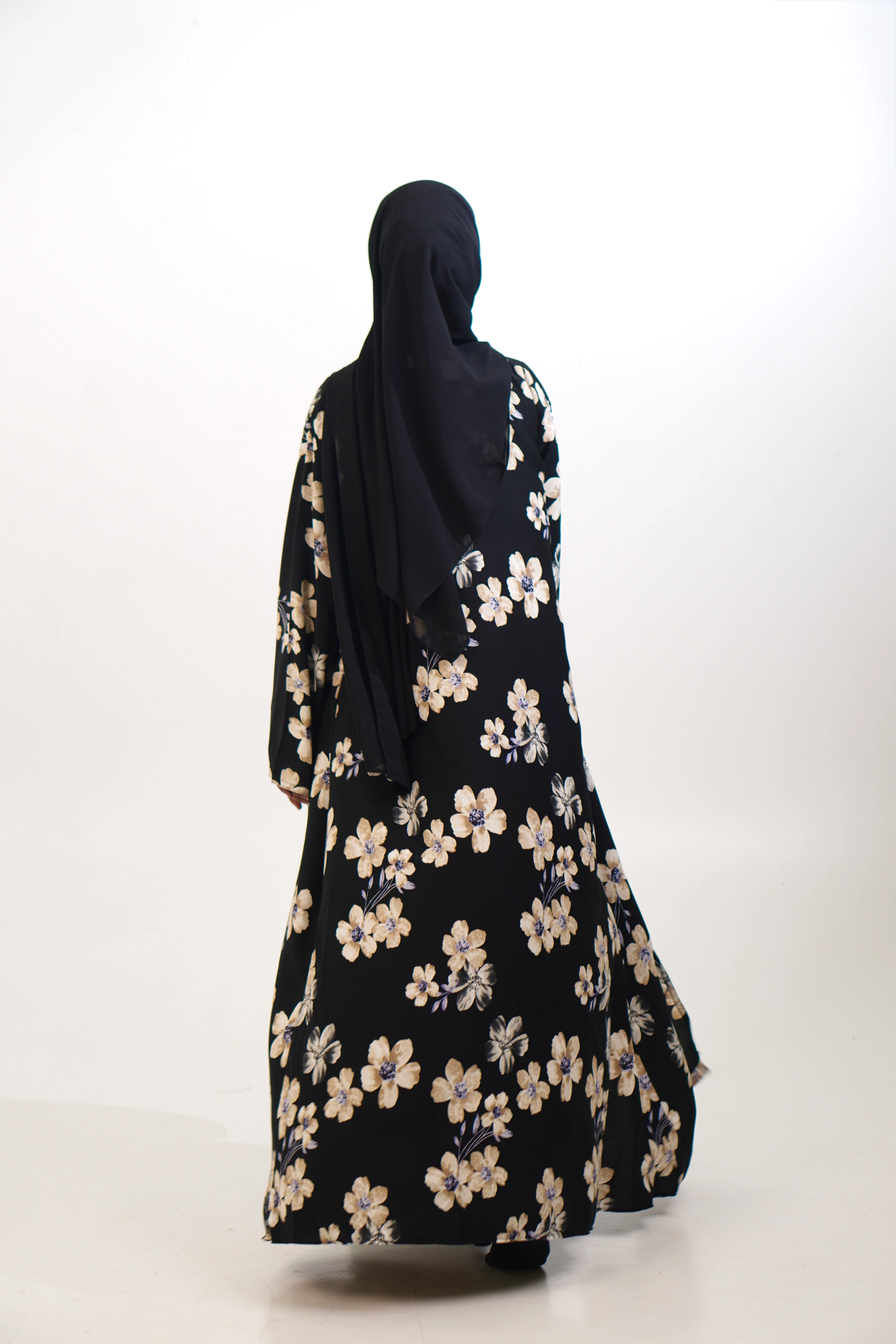 FLORAL PRINTED ABAYAH - BLACK - Image 5