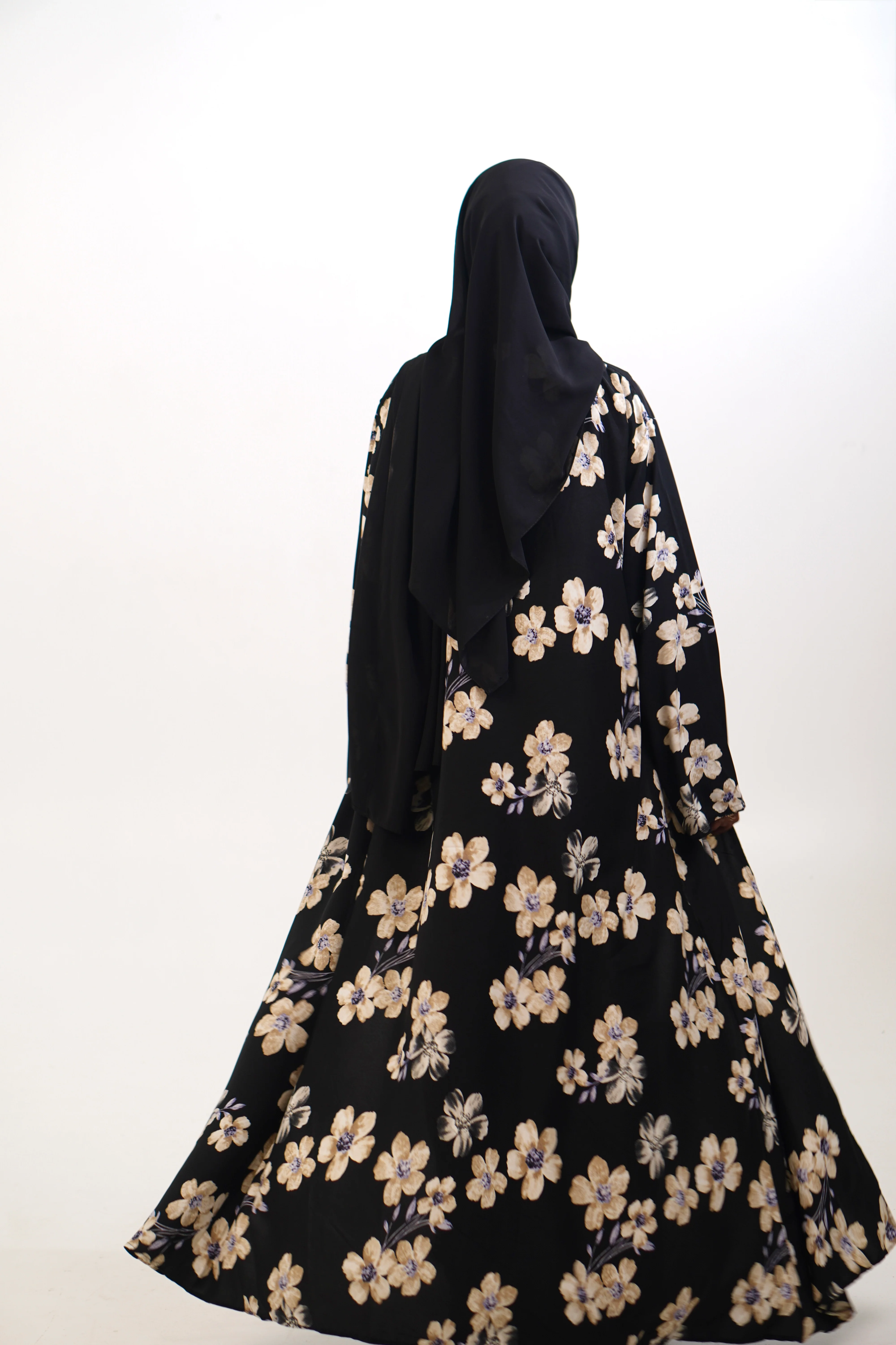 FLORAL PRINTED ABAYAH - BLACK - Image 8