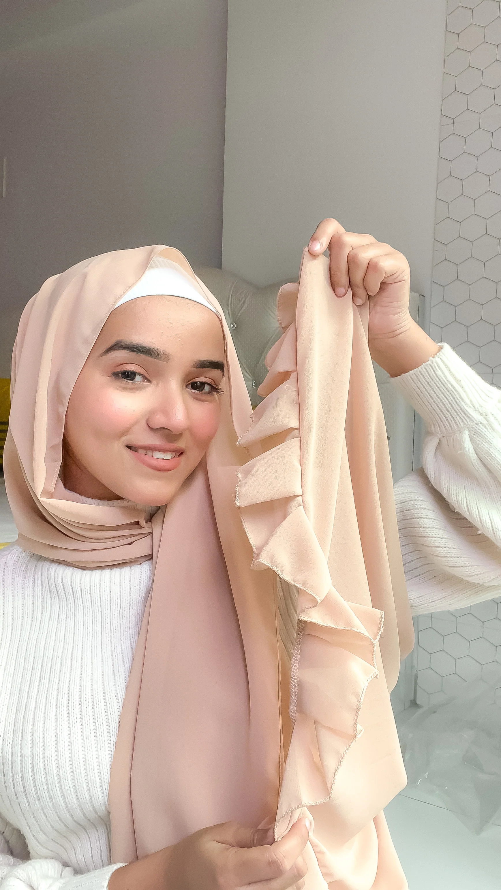 Frill Hijab - Beige - Image 2
