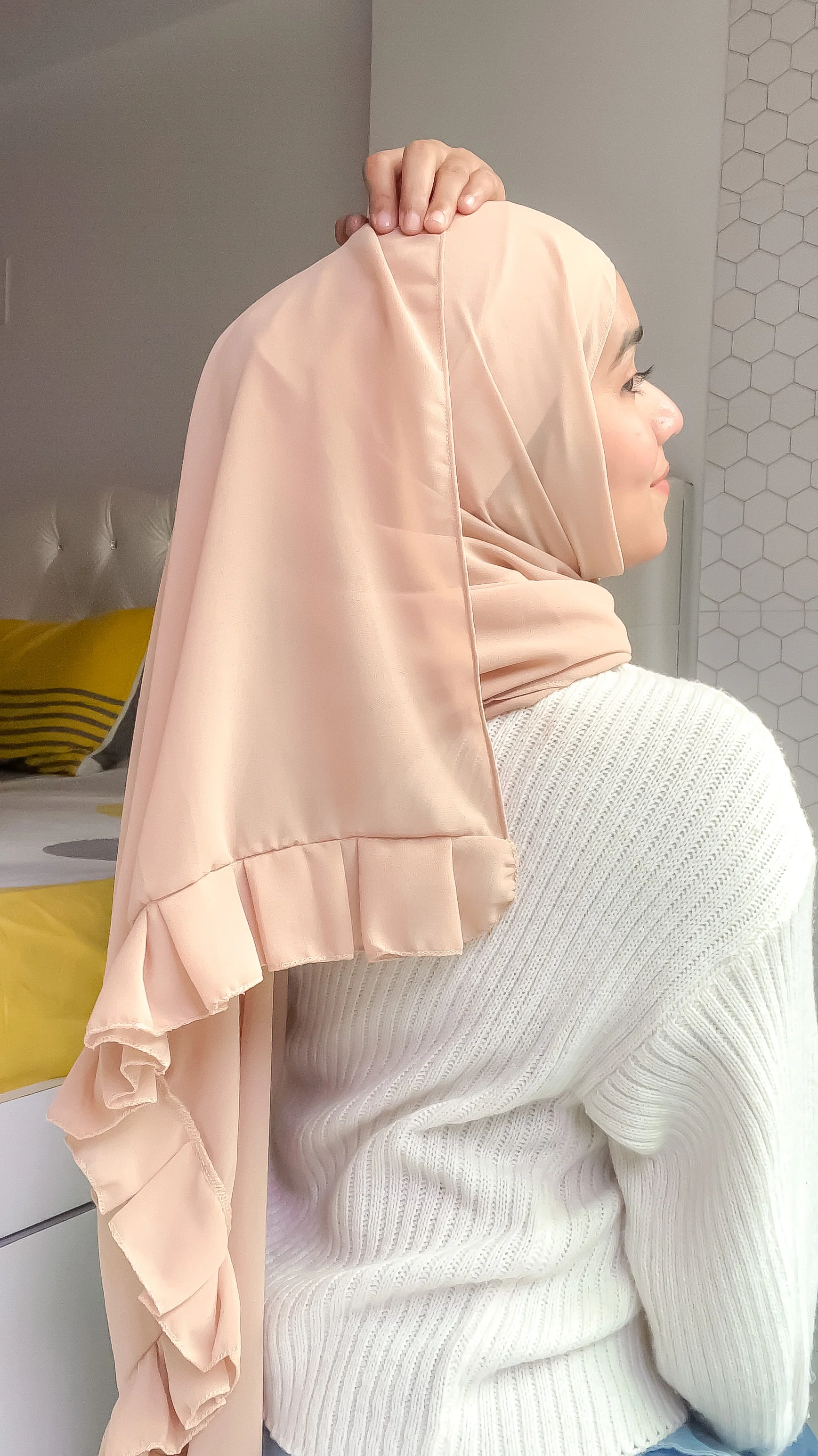 Frill Hijab - Beige - Image 3