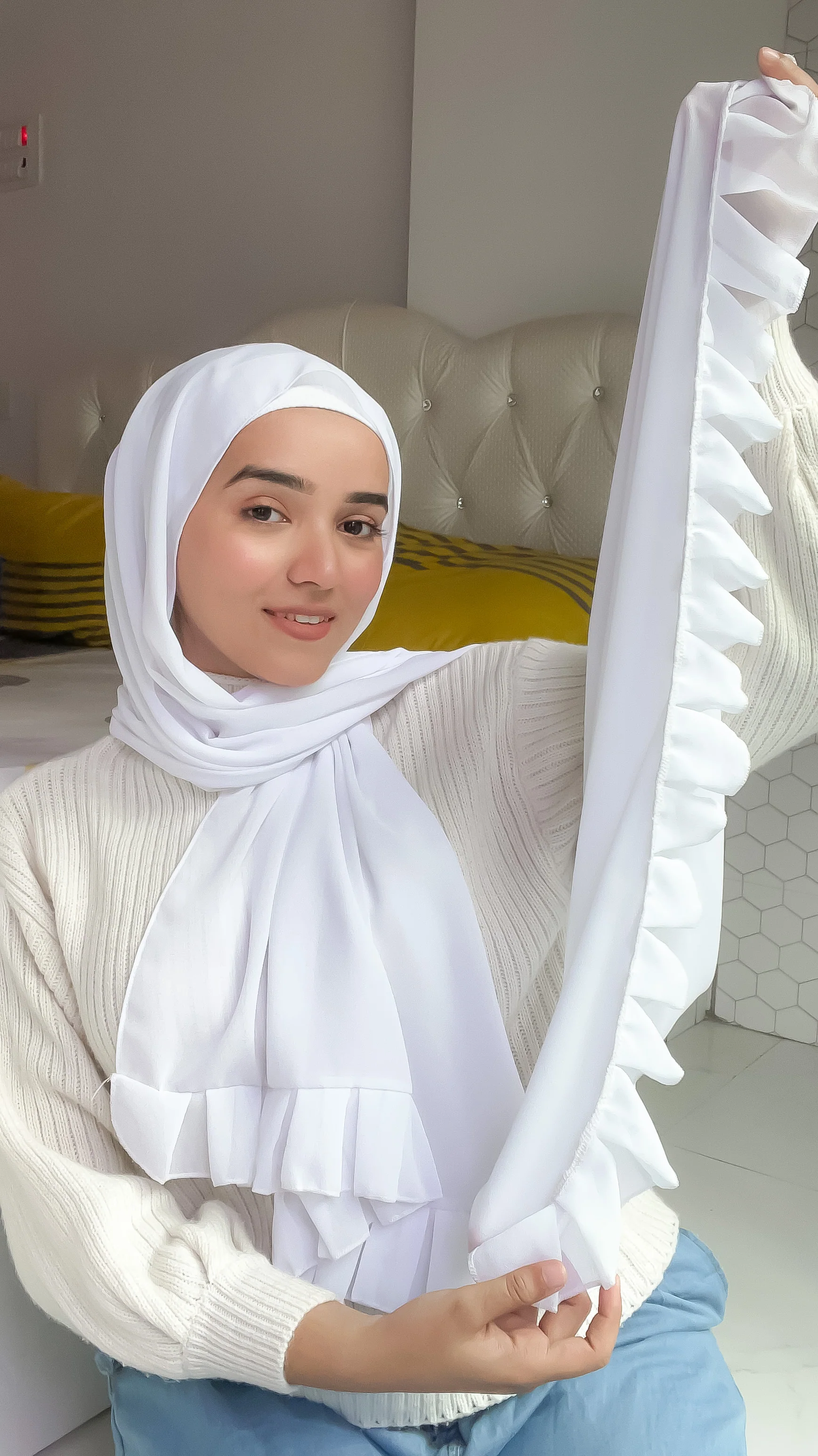Frill Hijab - Dove White - Image 2