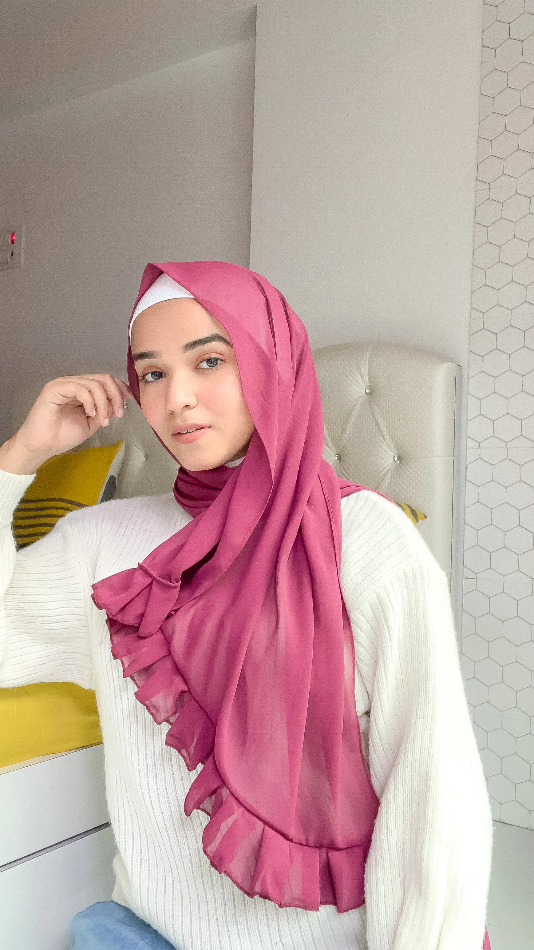 Frill Hijab - Wine - Image 2