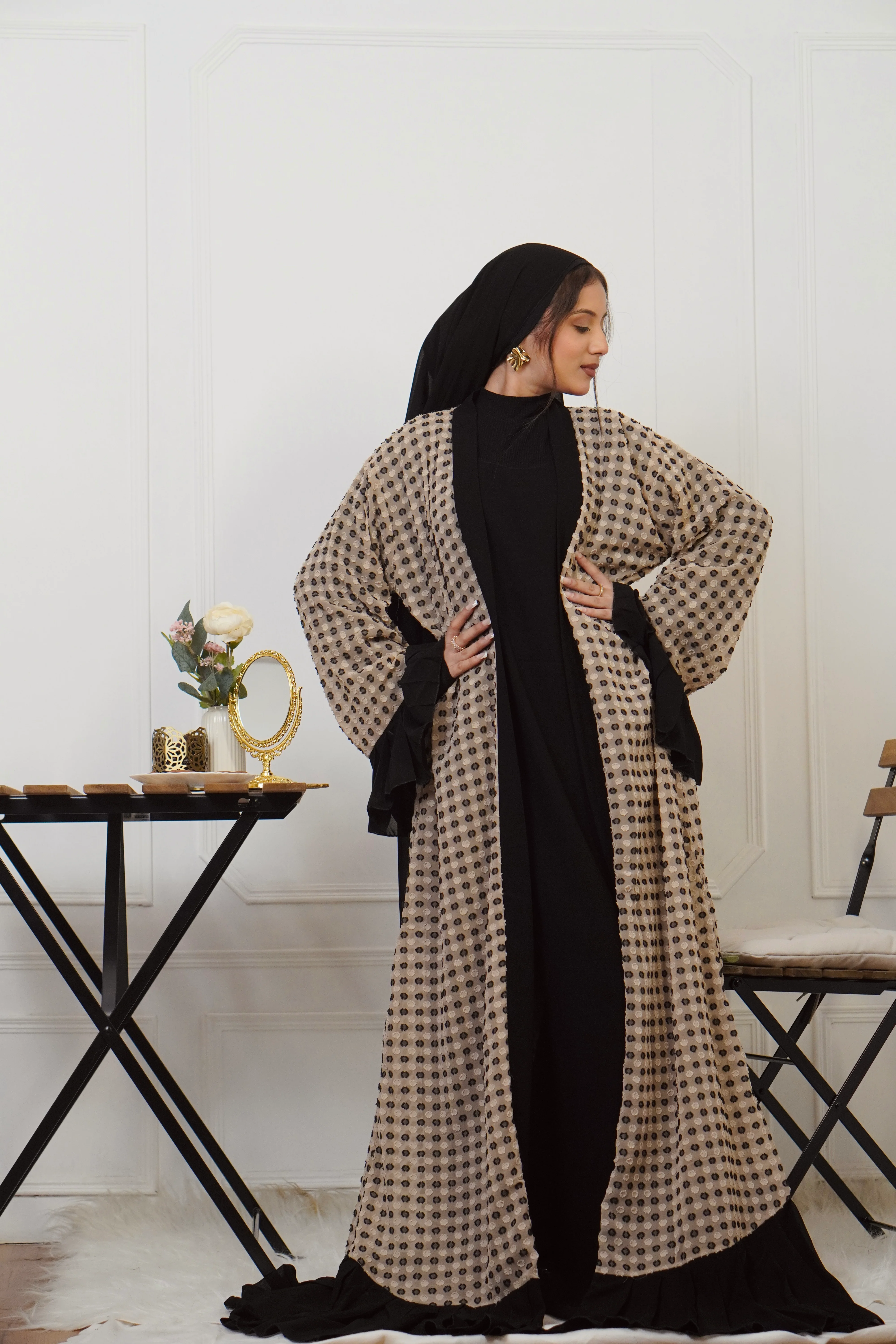 BLACK & BEIGE JACKET STYLE ABAYAH - Image 13