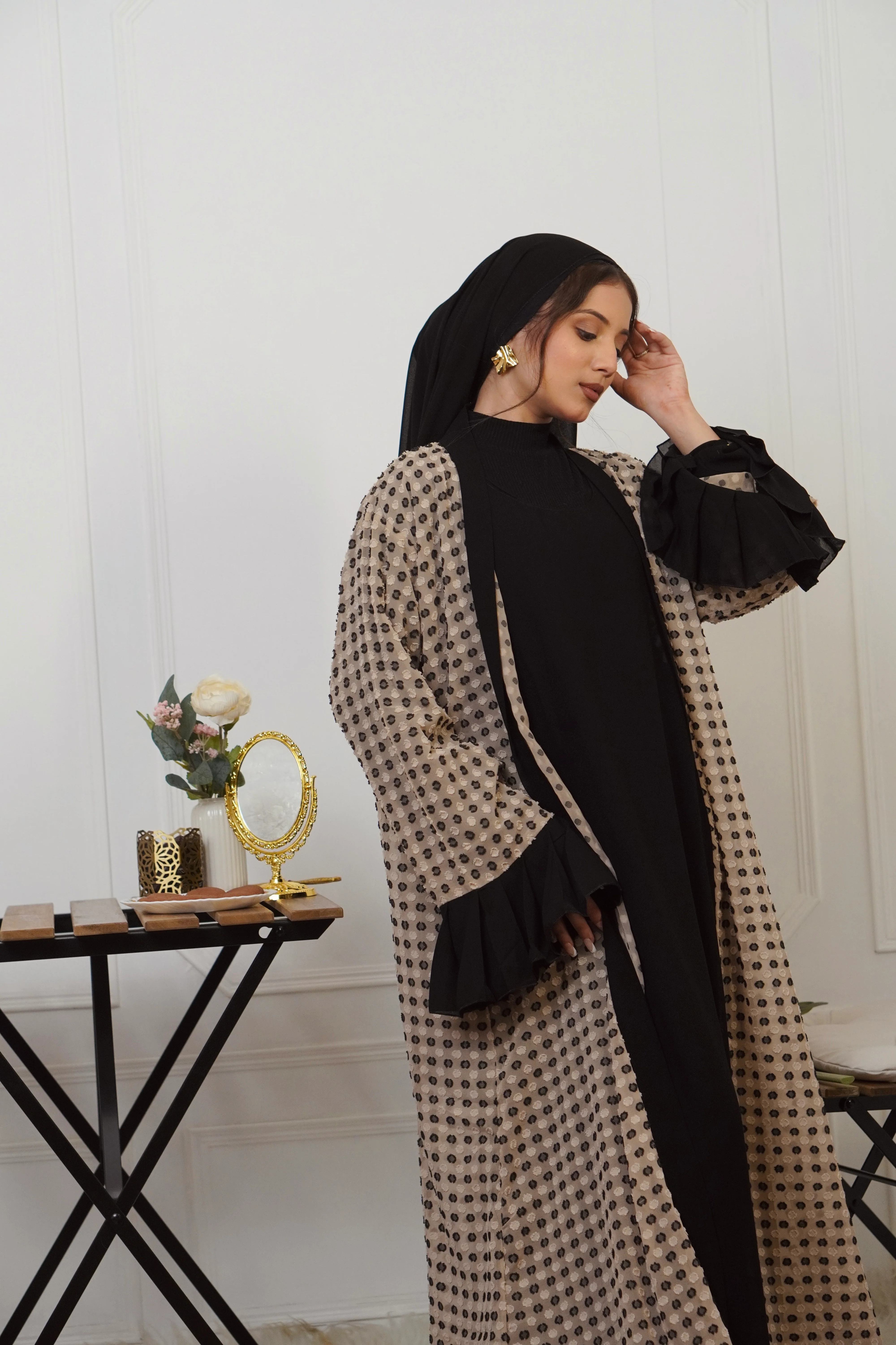 BLACK & BEIGE JACKET STYLE ABAYAH - Image 5