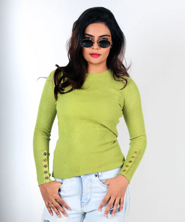 Knitted button tee – pear - Image 2