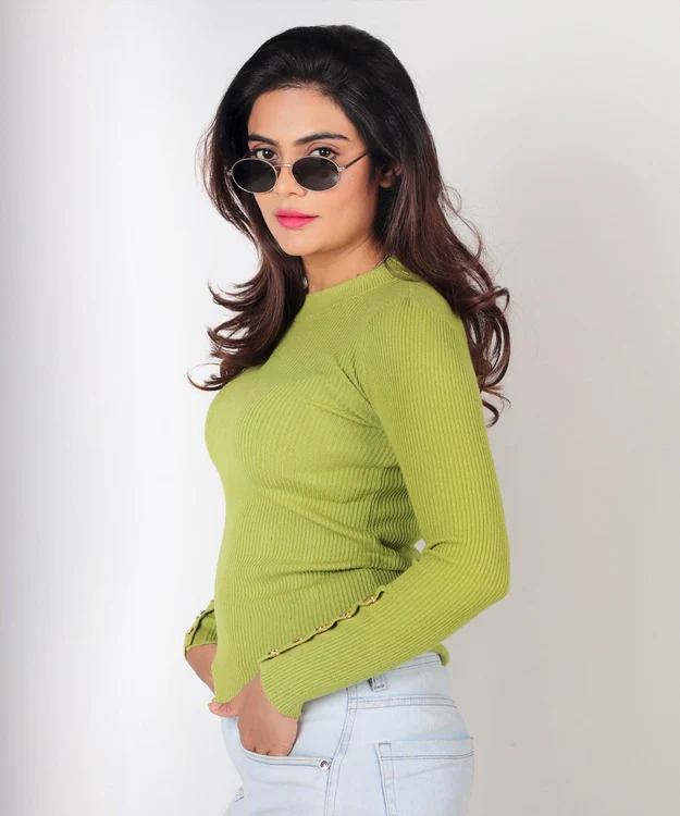 Knitted button tee – pear - Image 4