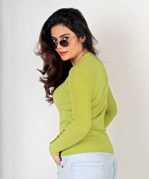 Knitted button tee – pear - Image 5