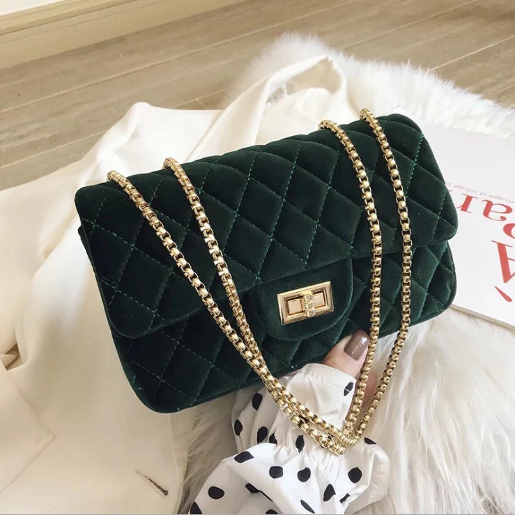 LUXURY HANDBAG - GREEN VELVET - Image 2