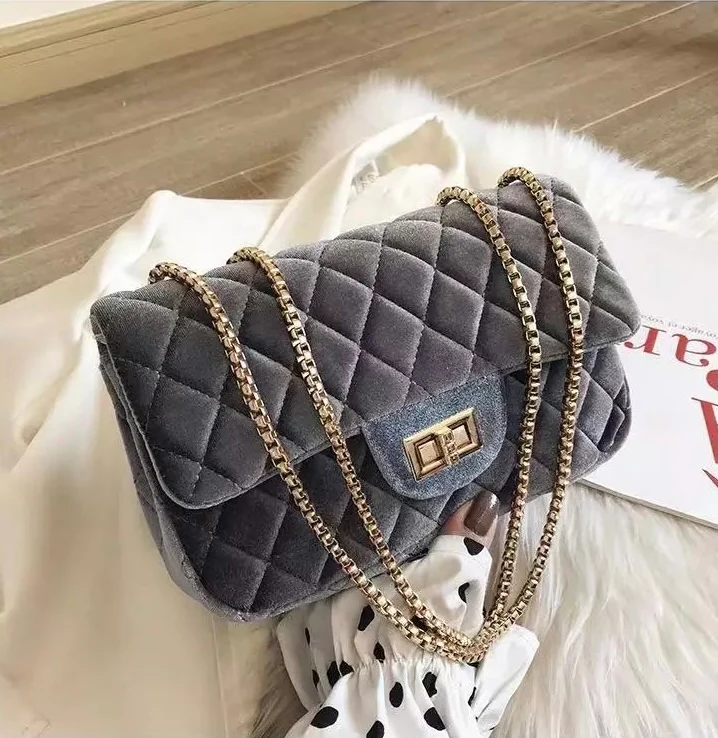 LUXURY HANDBAG - GREY VELVET - Image 2