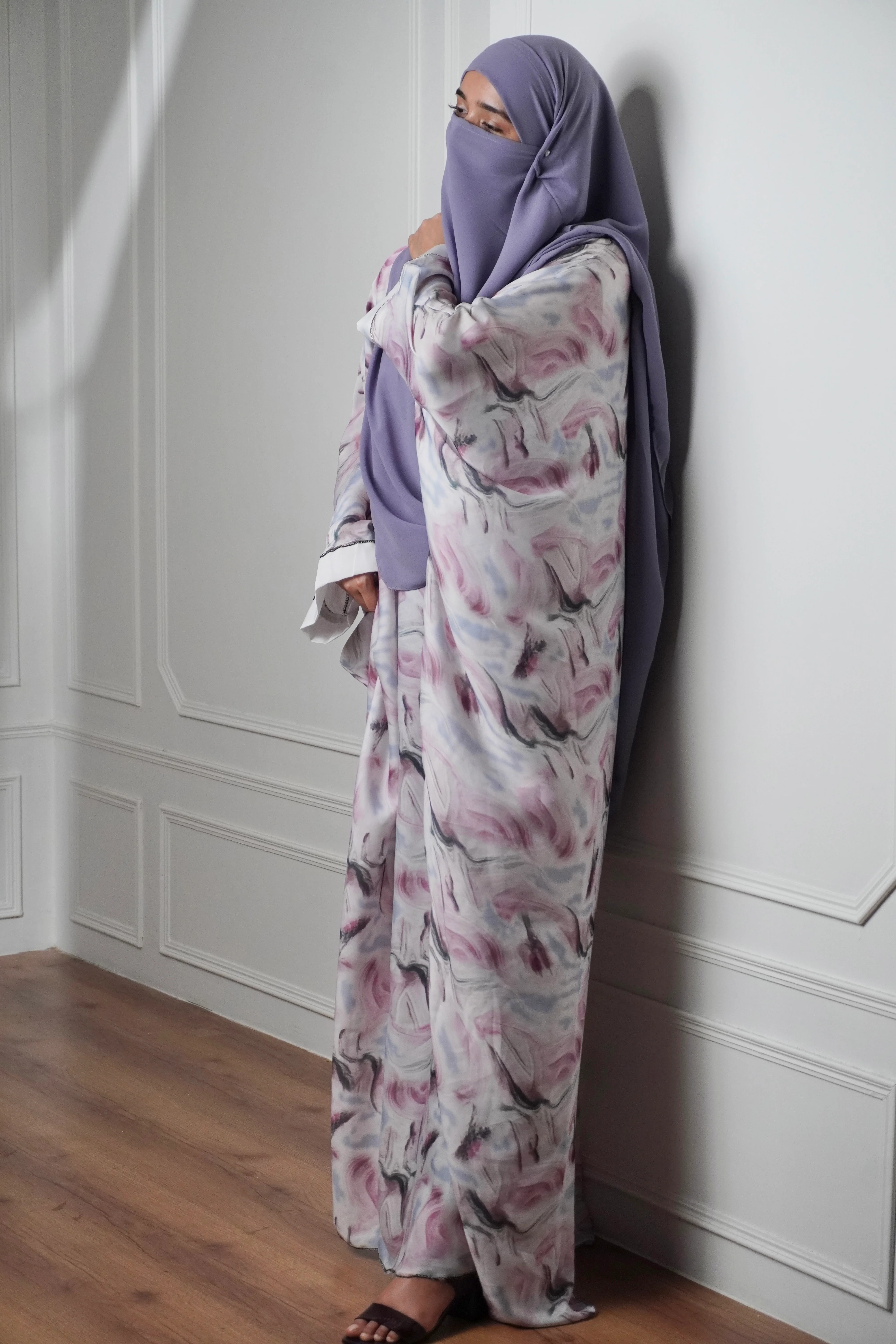 Marble Print Kaftan Khimar Set - Cotton Candy - Image 10