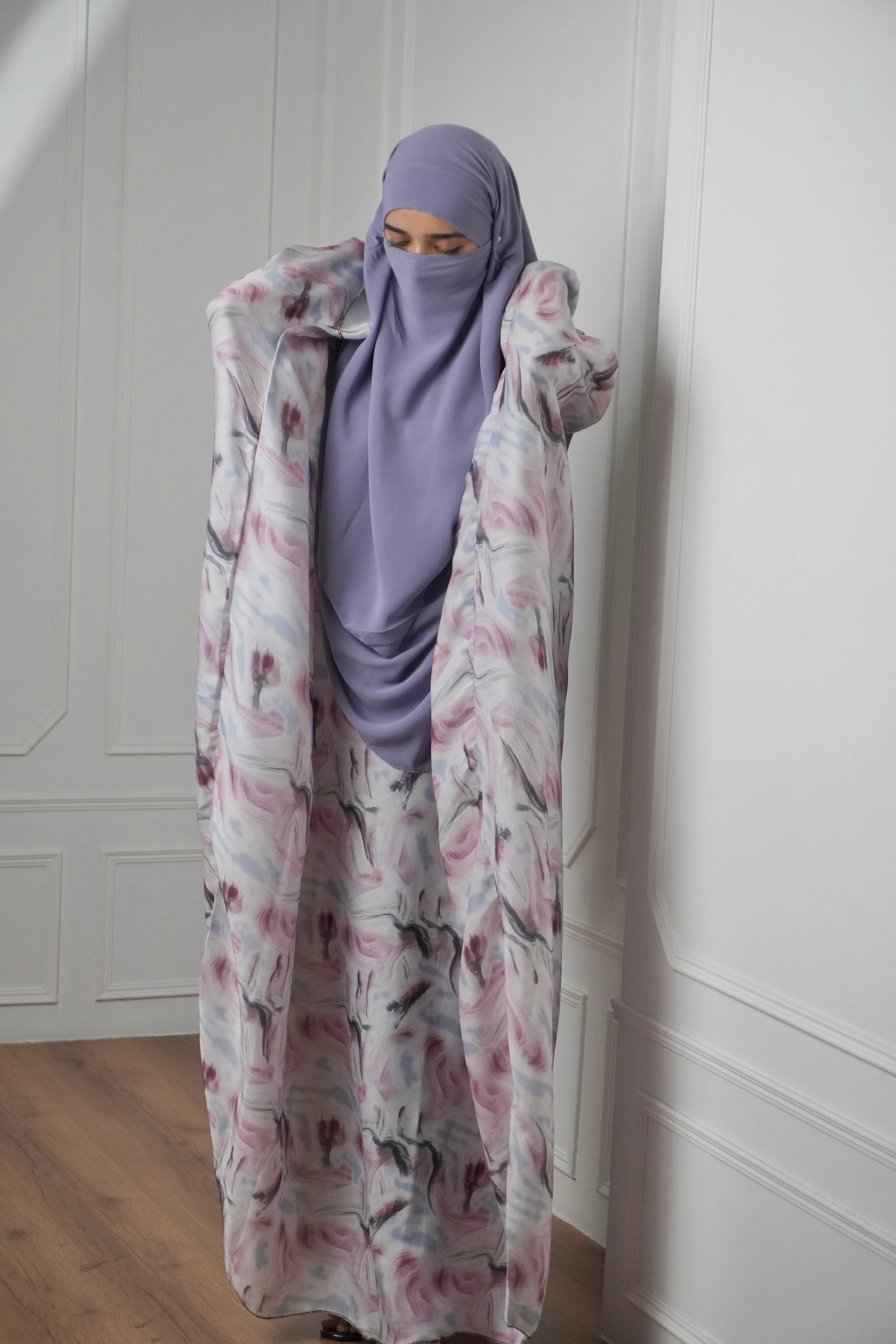 Marble Print Kaftan Khimar Set - Cotton Candy - Image 8