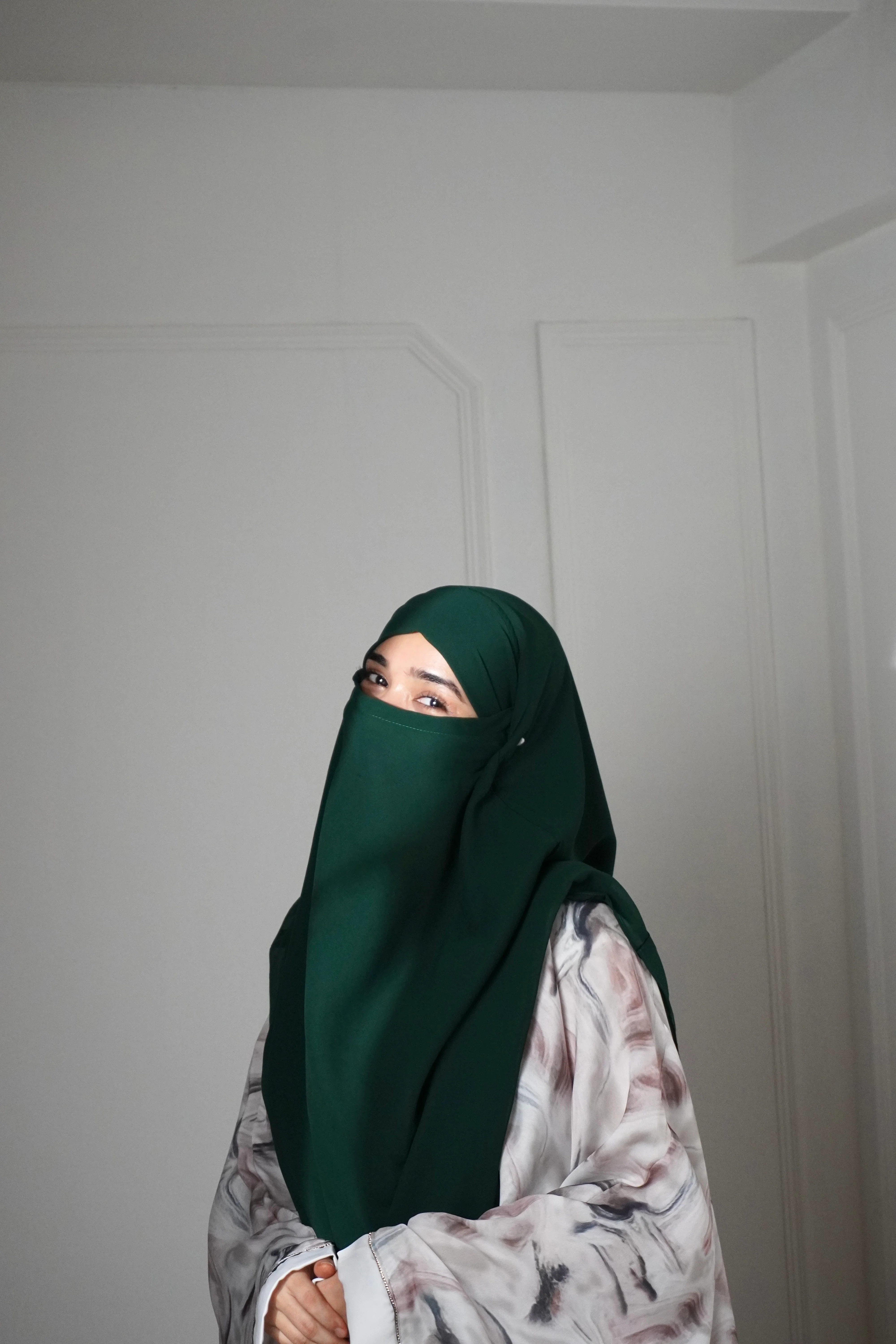 Marble Print Kaftan KHIMAR SET - Rich Green - Image 8