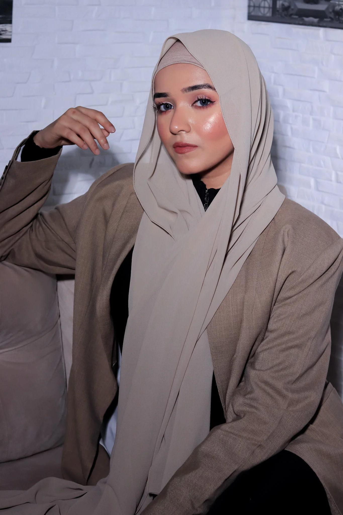 Matching Hijab Set - Beige - Image 4