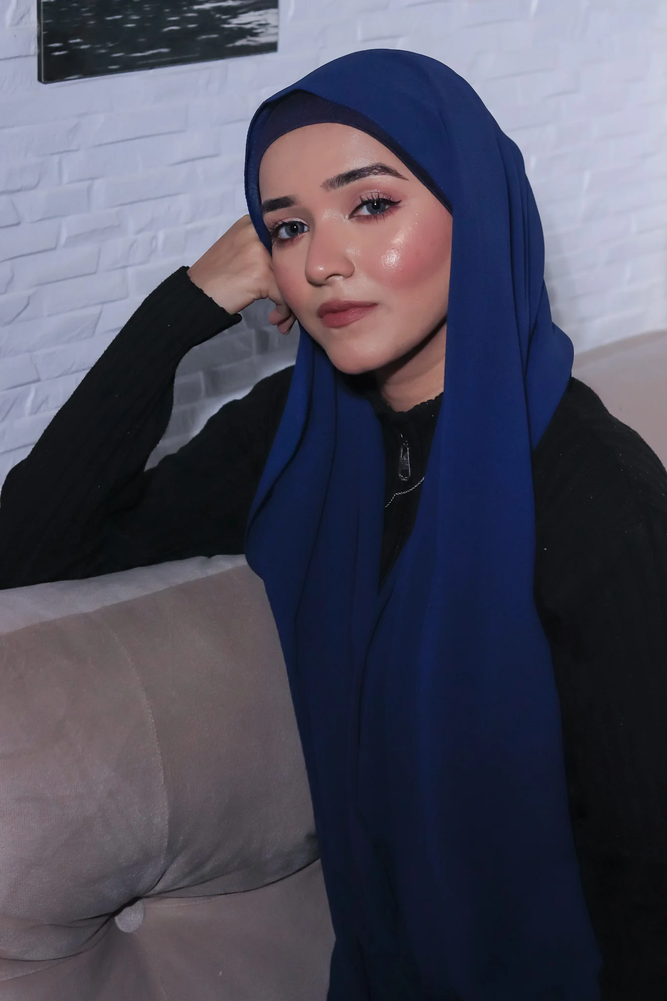 Matching Hijab Set - Navy Blue - Image 3