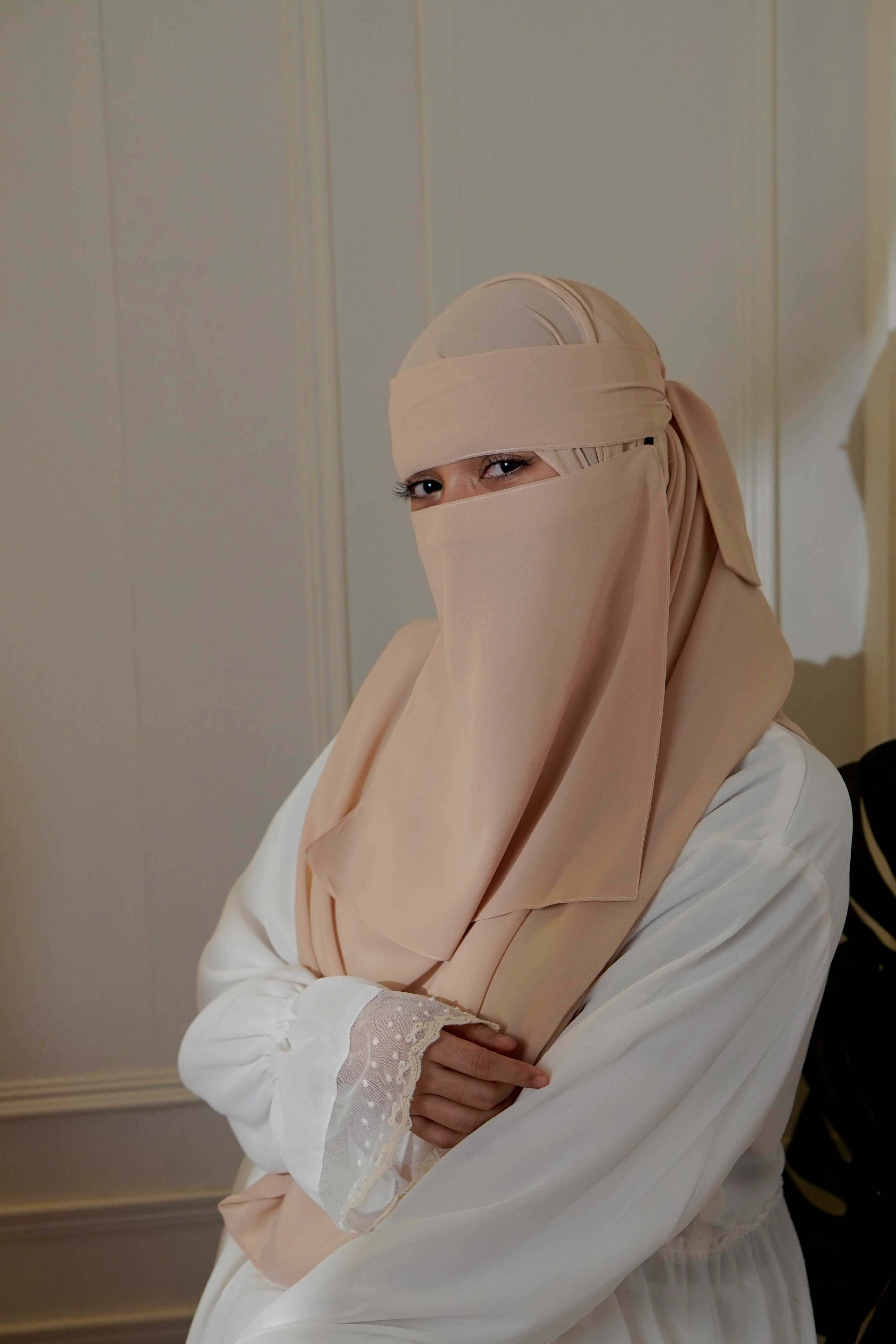 Matching Niqab Set - Beige - Image 4