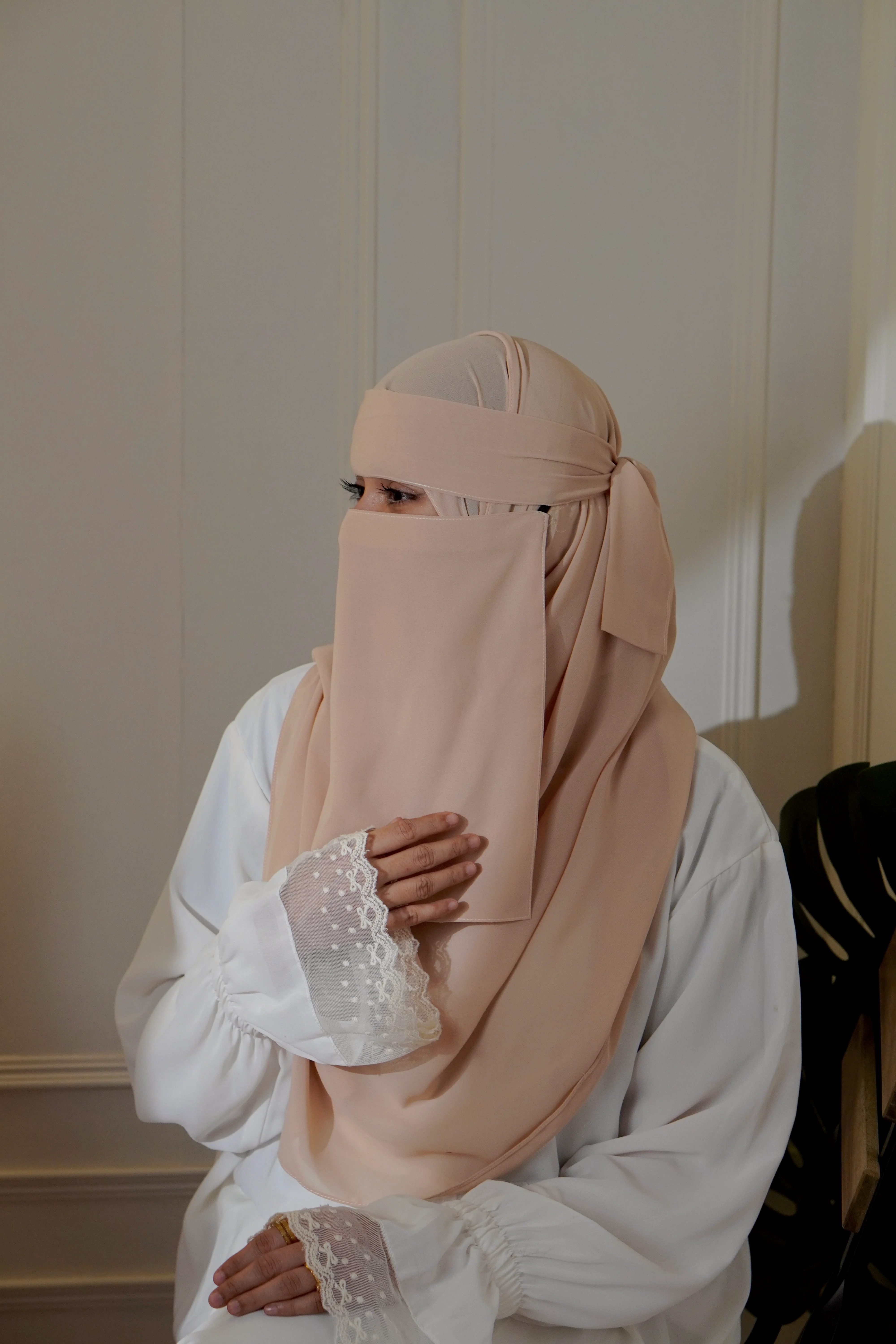 Matching Niqab Set - Beige - Image 5