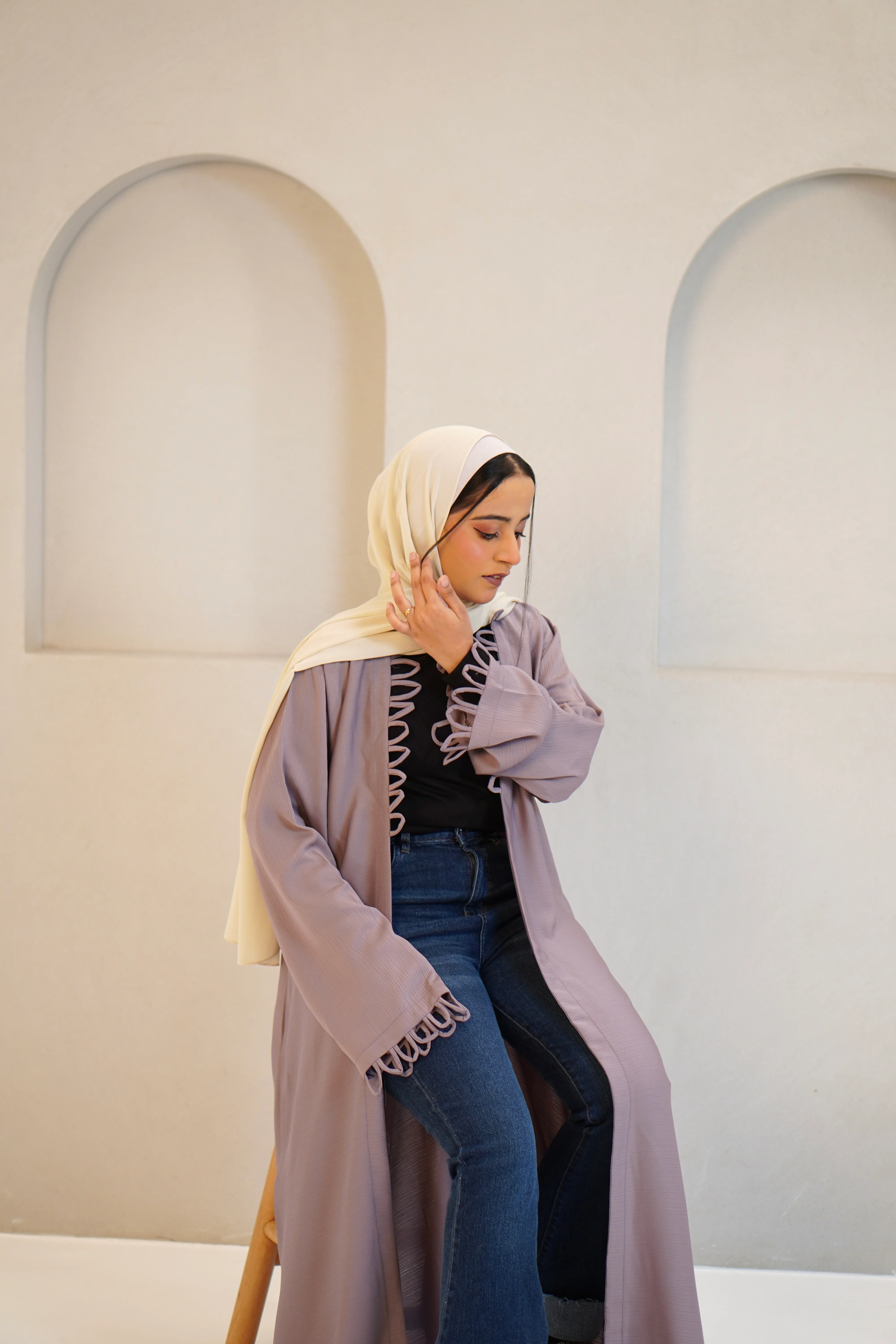 Tie Knot Shrug Abayah - Dusty Lilac - Image 11