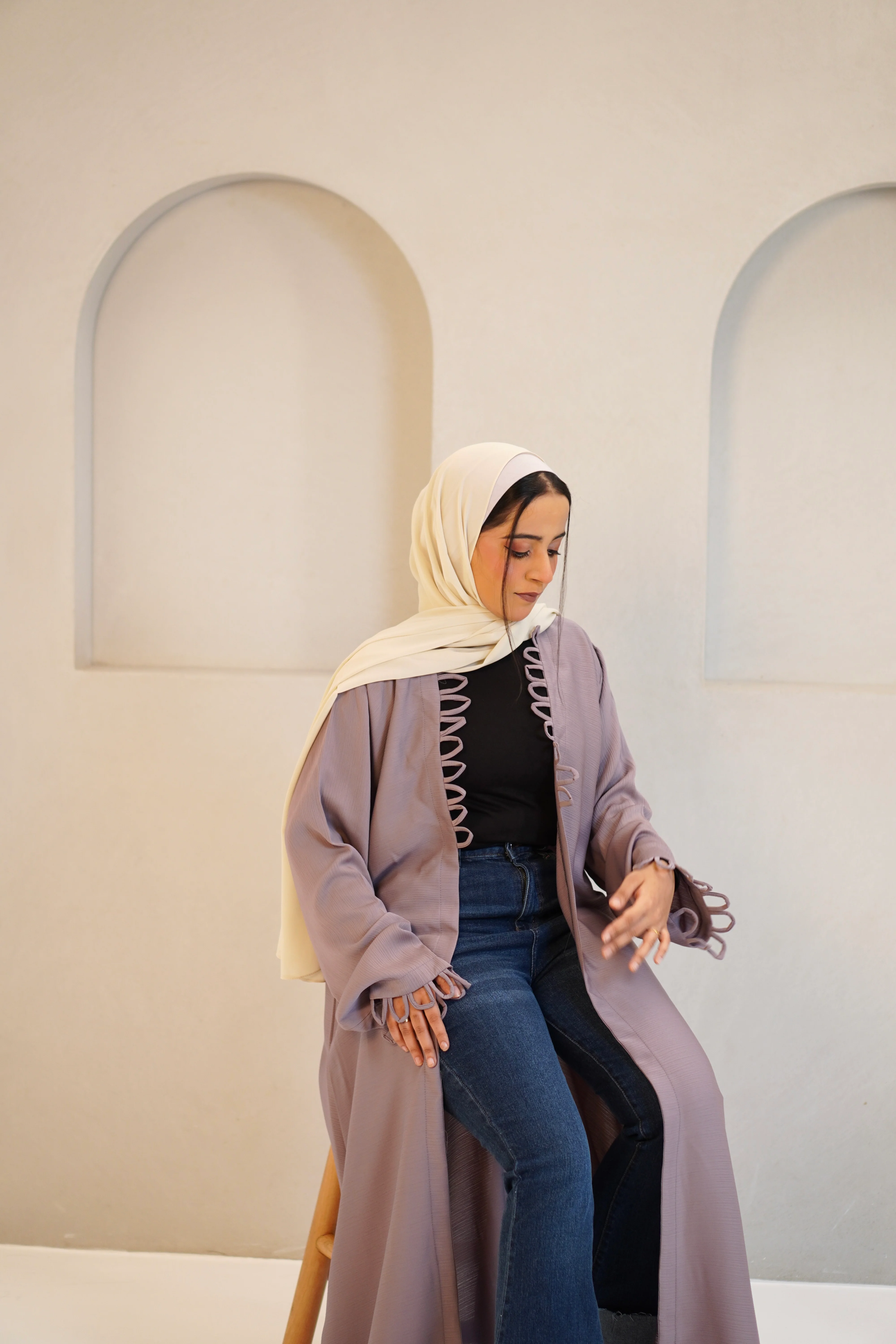 Tie Knot Shrug Abayah - Dusty Lilac - Image 12